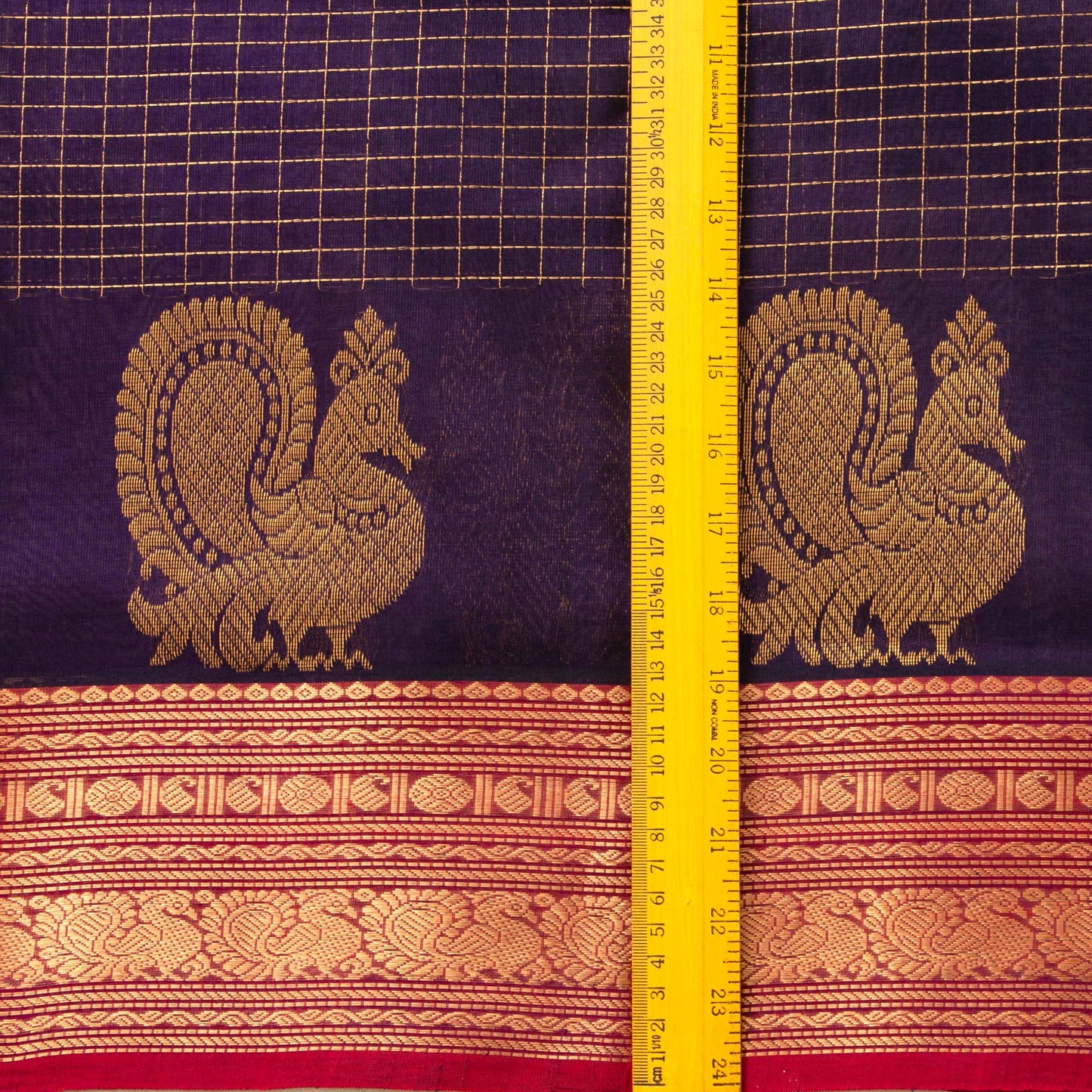 Purple And Pink Kanchi Silk Cotton Saree With Zari Checks For Festive Wear VP SC 125