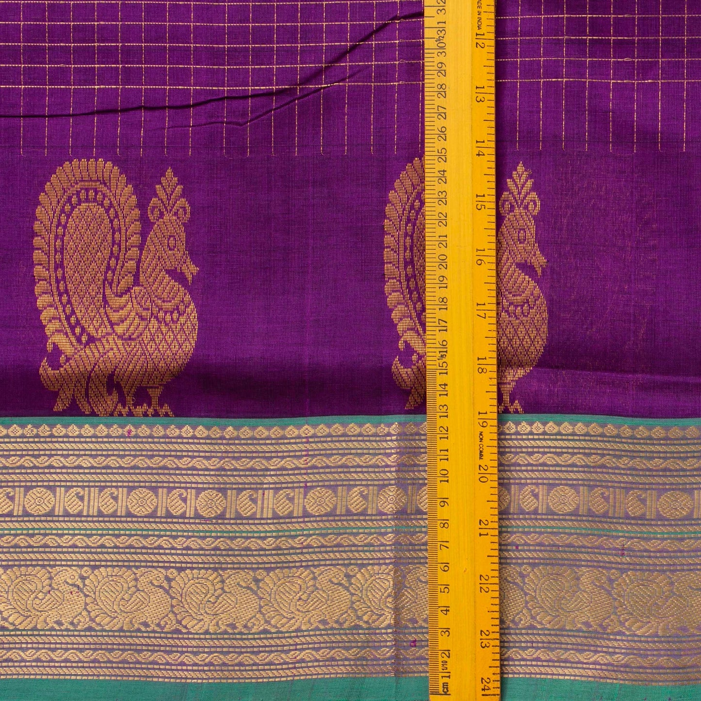 Violet And Turquoise Kanchi Silk Cotton Saree With Antique Zari For Festive Wear VP SC 126