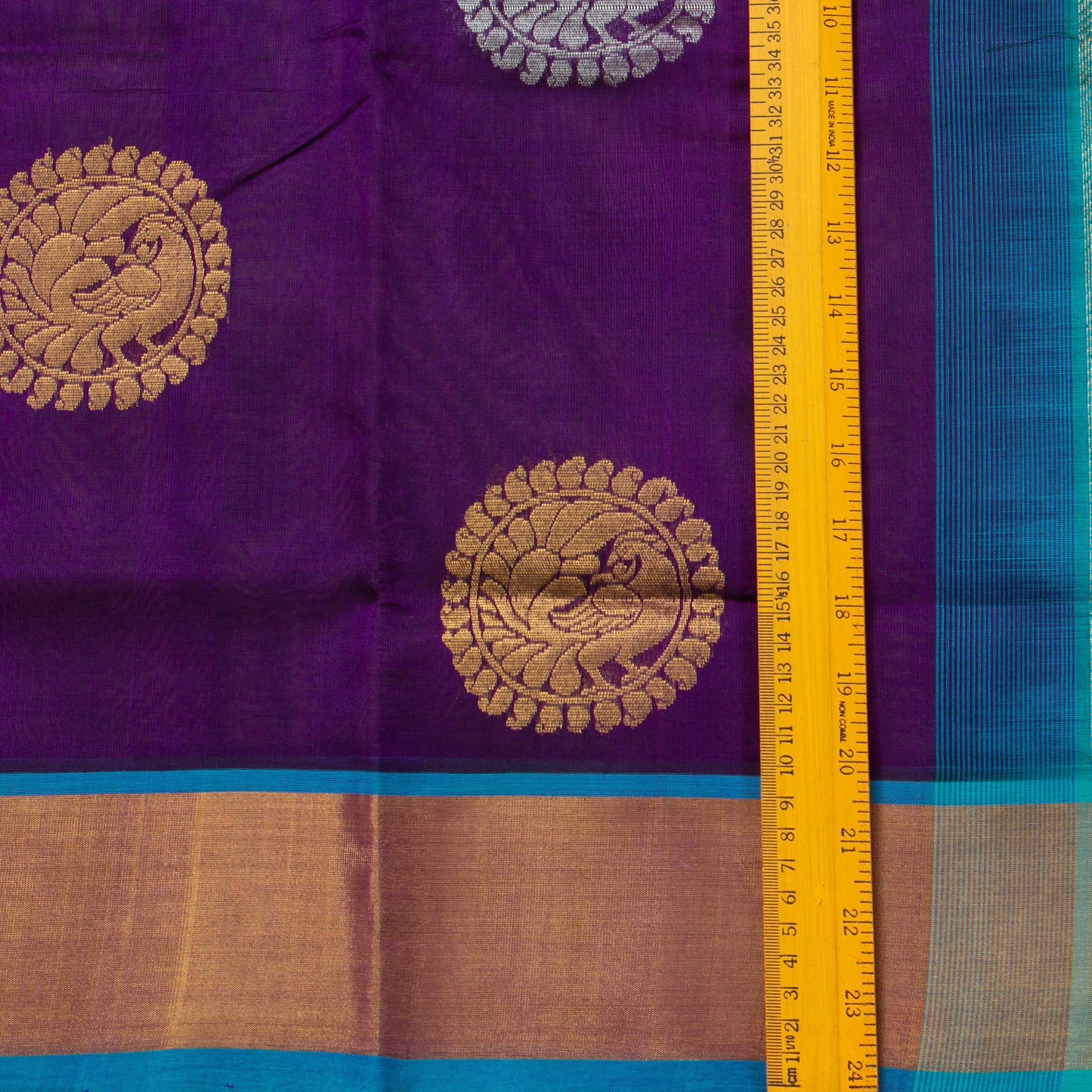Purple And Ananda Blue Kanchi Silk Cotton Saree With Antique Zari For Festive Wear VP SC 122