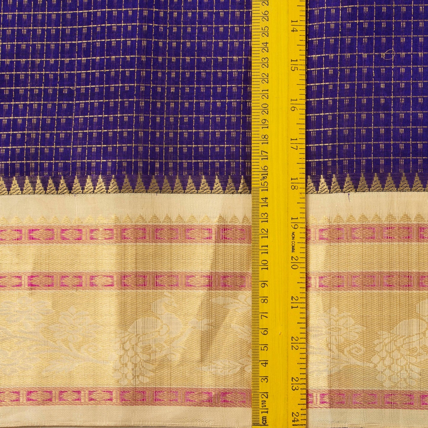 Blue and Beige Lakshadeepam Kanchi Silk Cotton Saree With Korvai Border For Festive Wear VP SC 132