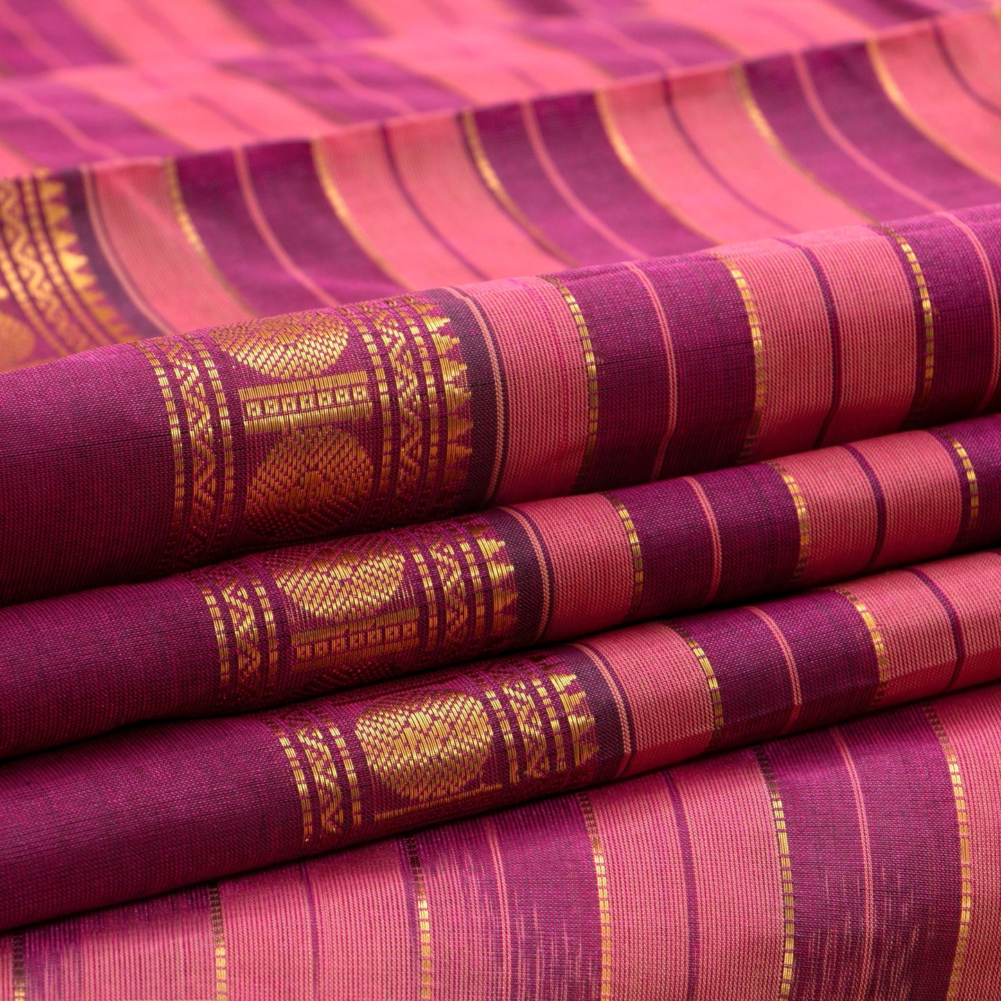 Pink And Magenta Kanchi Silk Cotton Saree With Zari Stripes For Festive Wear VP SC 120