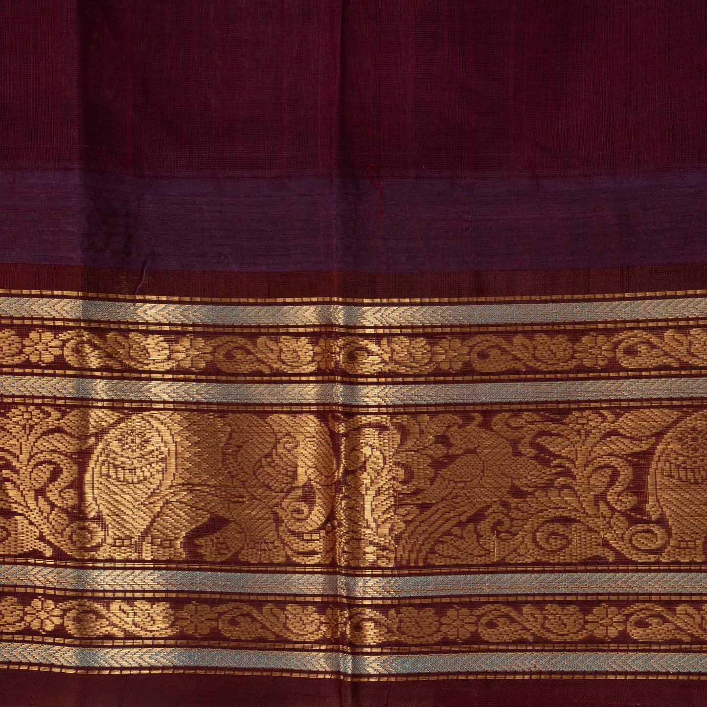 Turquoise And Coffee Brown Kanchi Silk Cotton Saree With Vaira Oosi Zari Stripes For Festive Wear VP SC 134