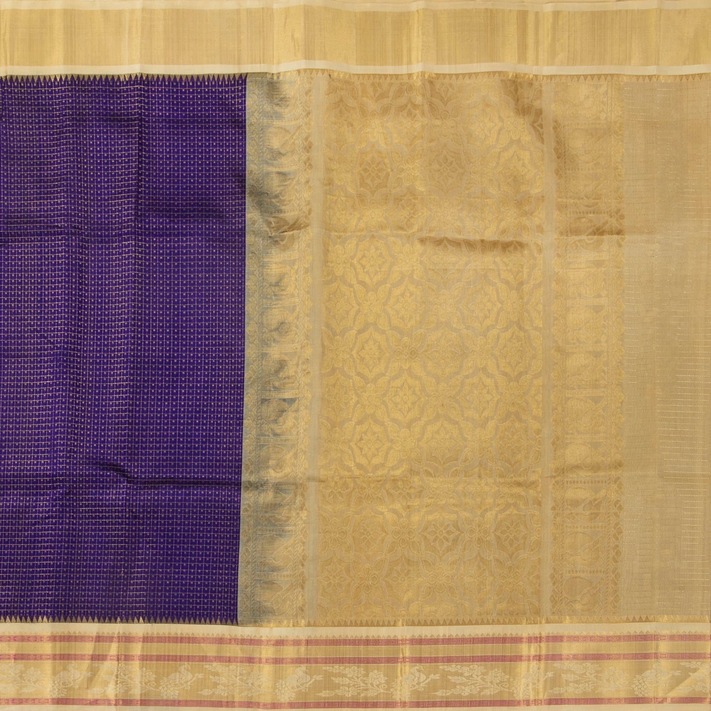Blue and Beige Lakshadeepam Kanchi Silk Cotton Saree With Korvai Border For Festive Wear VP SC 132