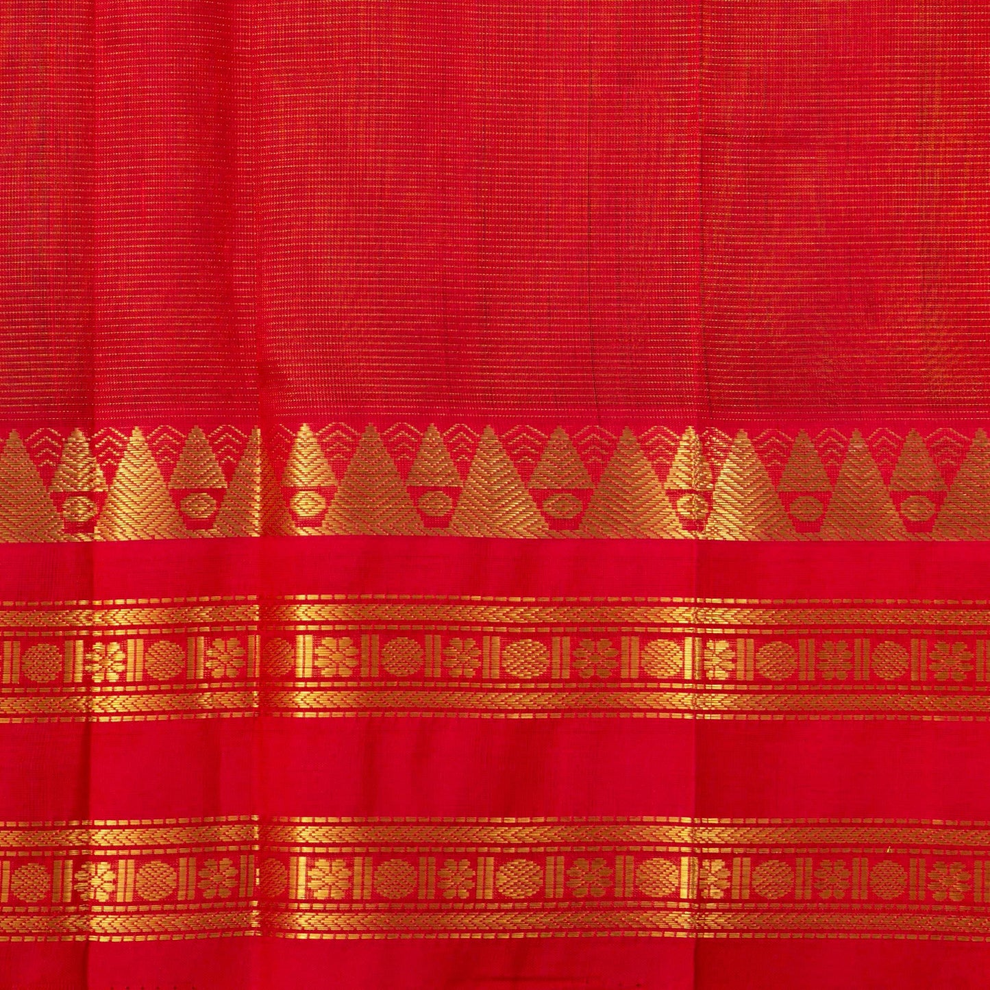 Light Green And Red Kanchi Silk Cotton Saree With Vaira Oosi Stripes And Korvai Border For Festive Wear VP SC 131