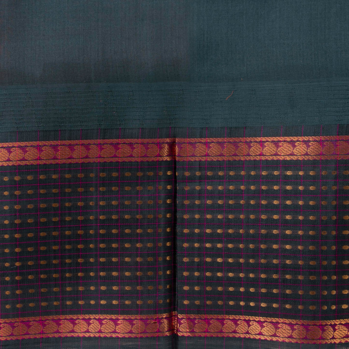 Peach And Green Kanchi Silk Cotton Saree With Zari Checks For Festive Wear VP SC 175