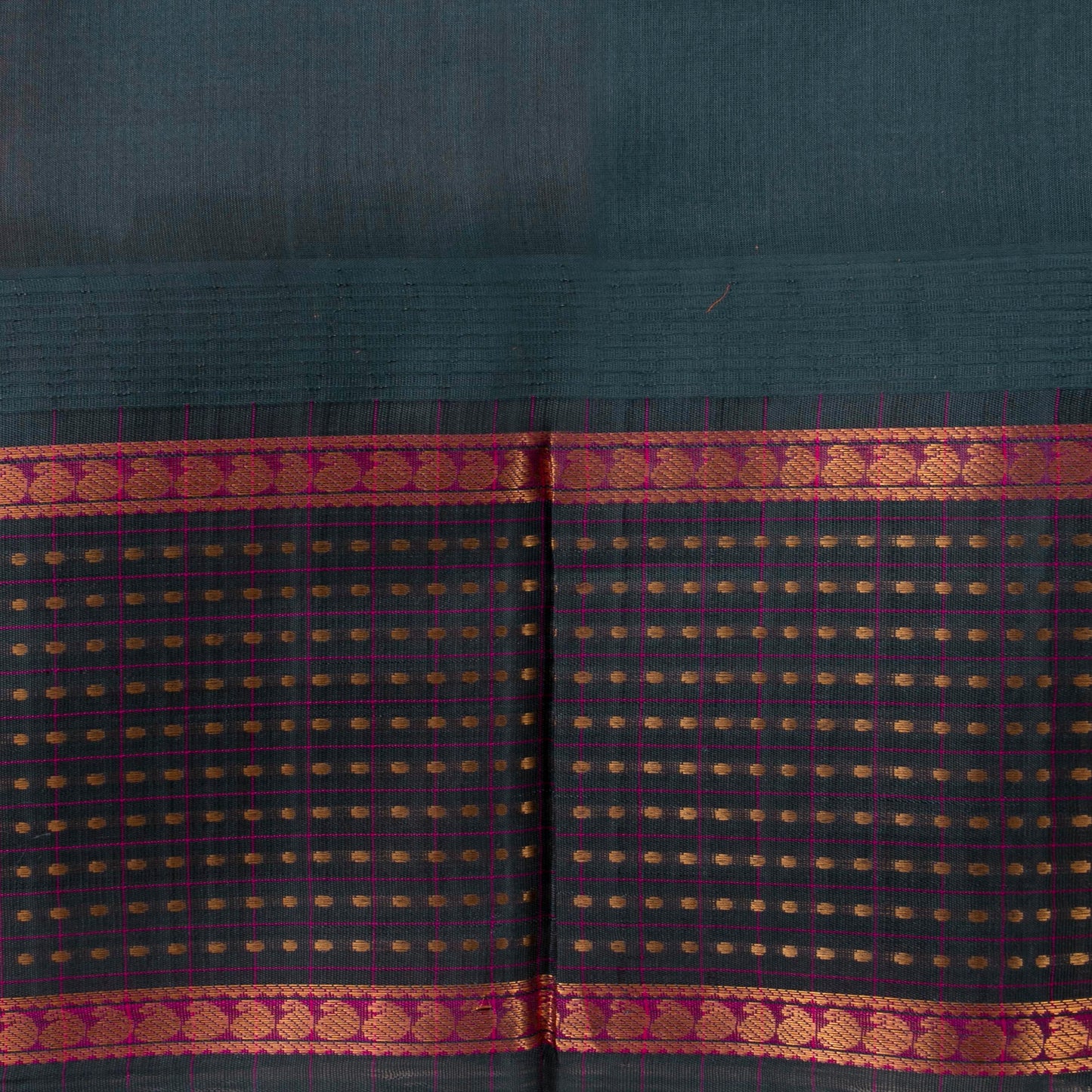 Peach And Green Kanchi Silk Cotton Saree With Zari Checks For Festive Wear VP SC 175 - Silk Cotton - Panjavarnam VP SC 175