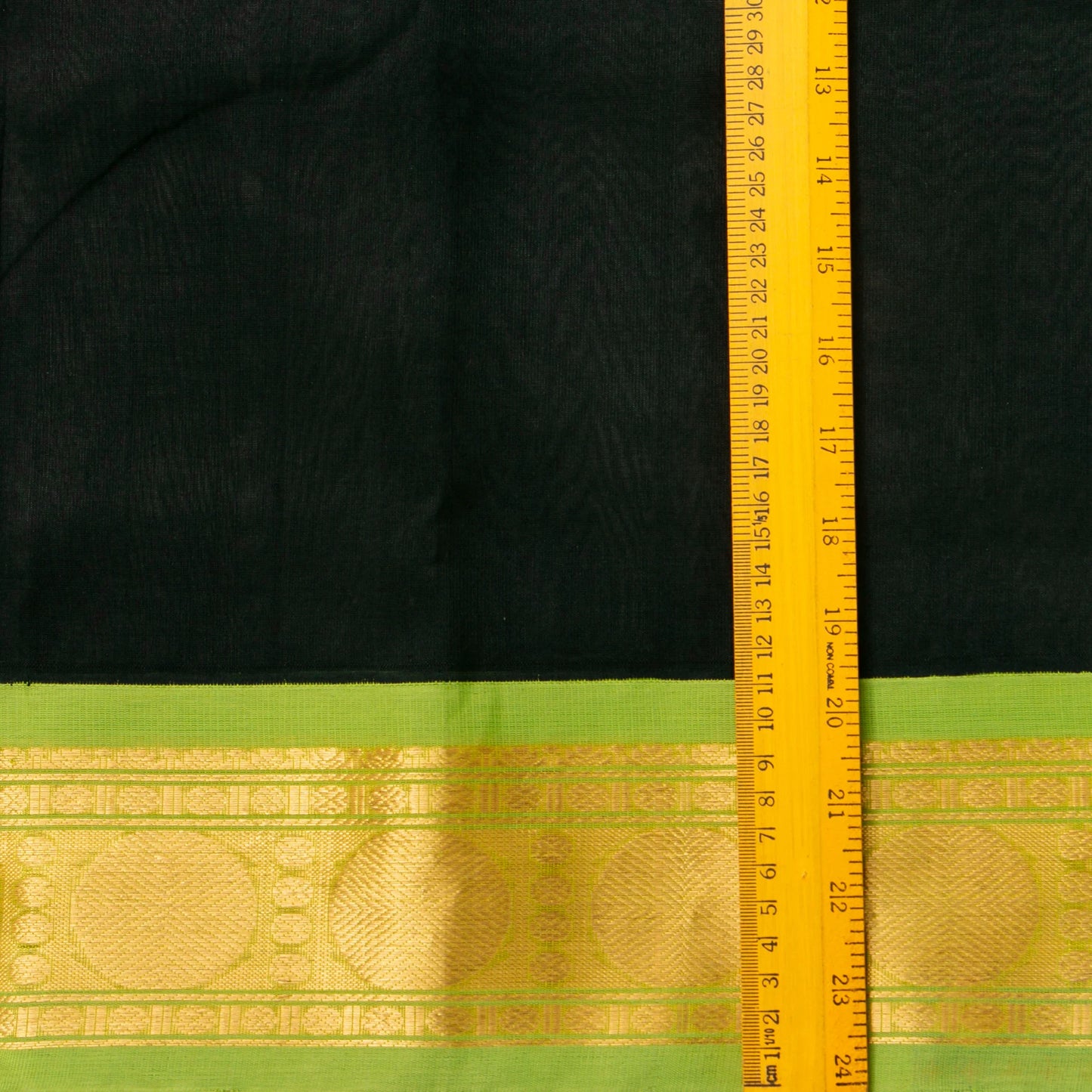 Black And Green Kanchi Silk Cotton Saree With Korvai Border For Office Wear VP SC 155