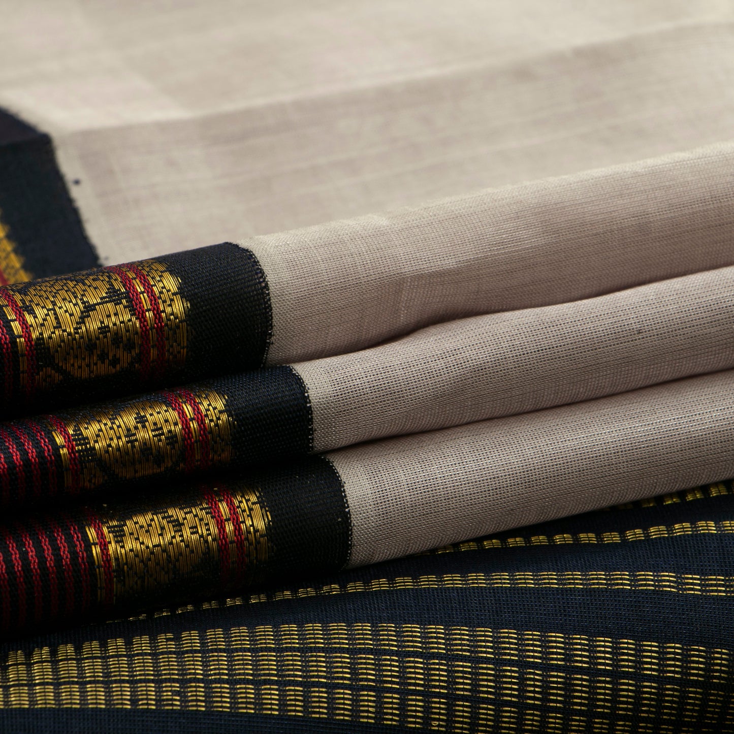 Grey And Black Kanchi Silk Cotton Saree For Festive Wear VP SC 145