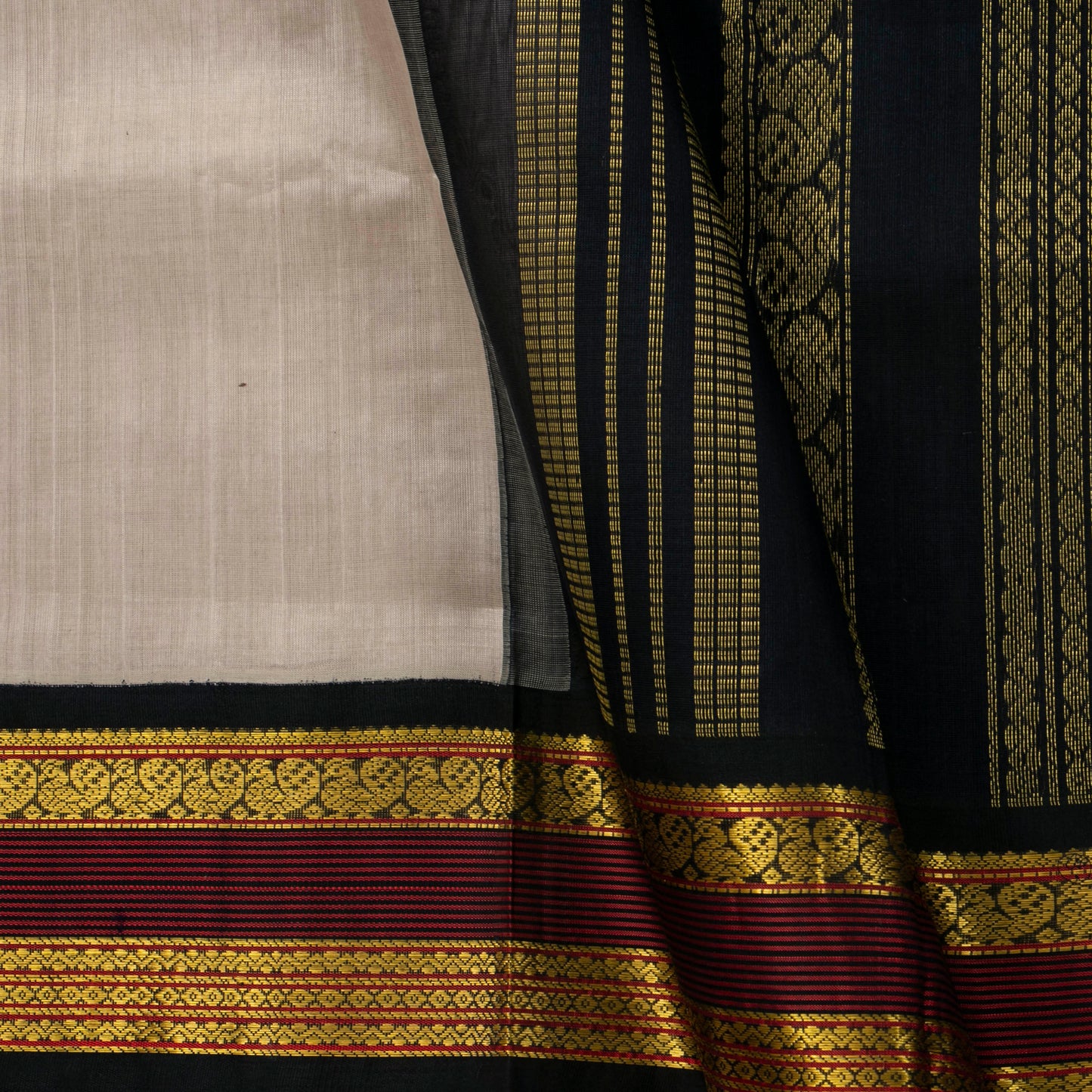 Grey And Black Kanchi Silk Cotton Saree For Festive Wear VP SC 145