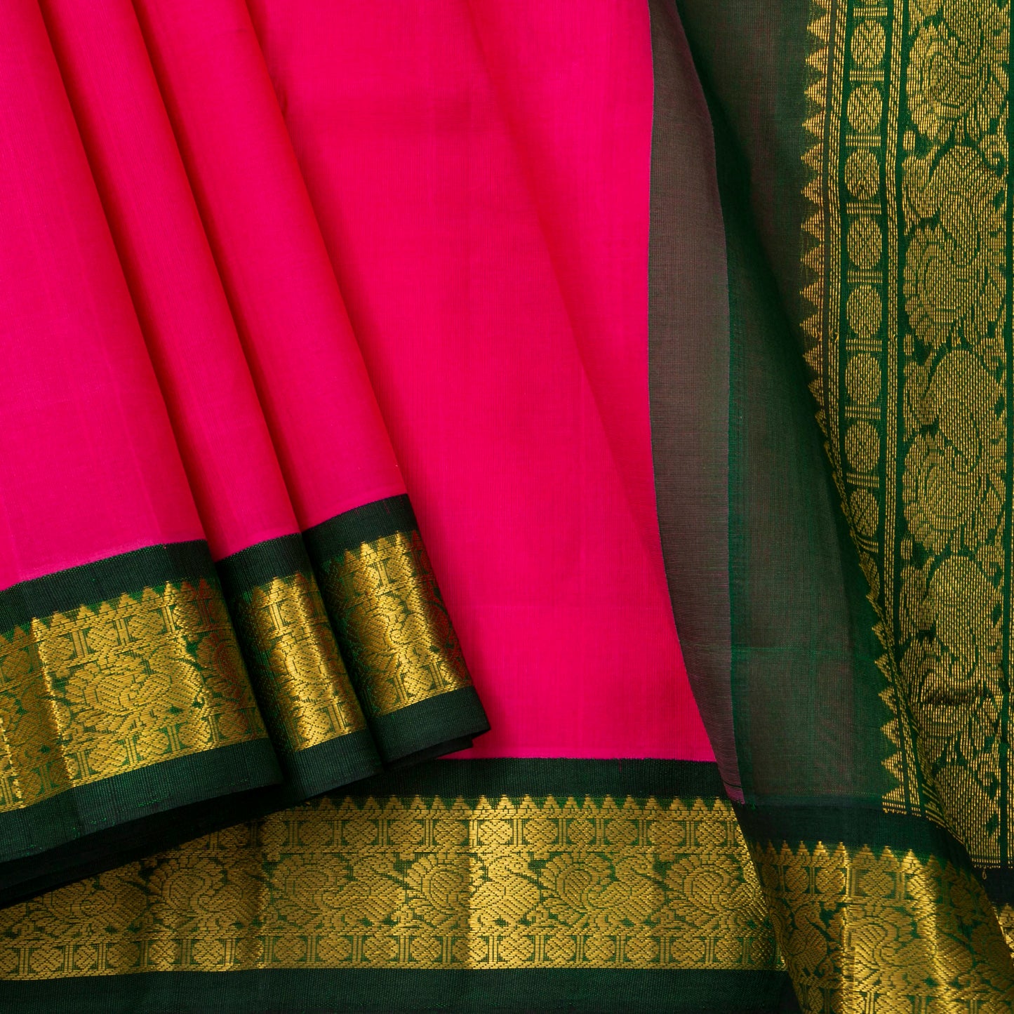 Pink And Green Kanchi Silk Cotton Saree For Festive Wear VP SC 144