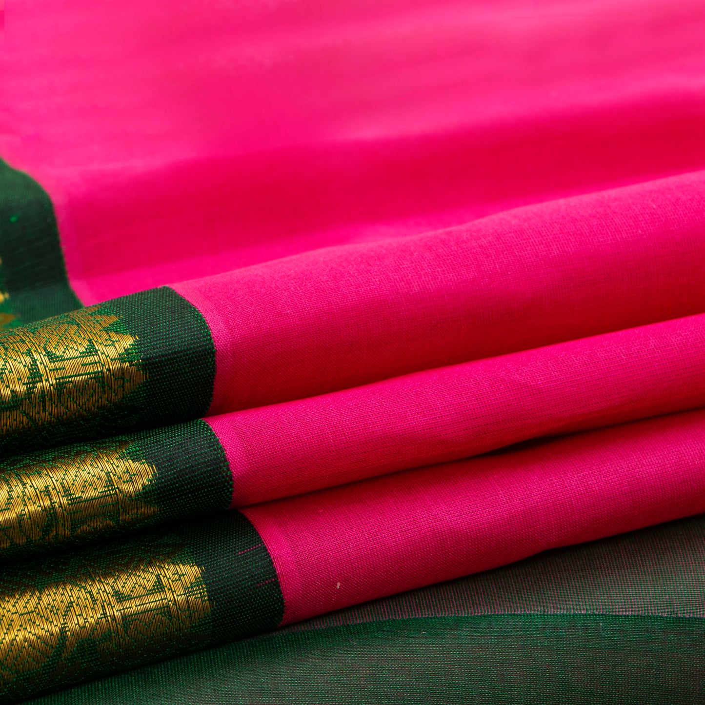 Pink And Green Kanchi Silk Cotton Saree For Festive Wear VP SC 144