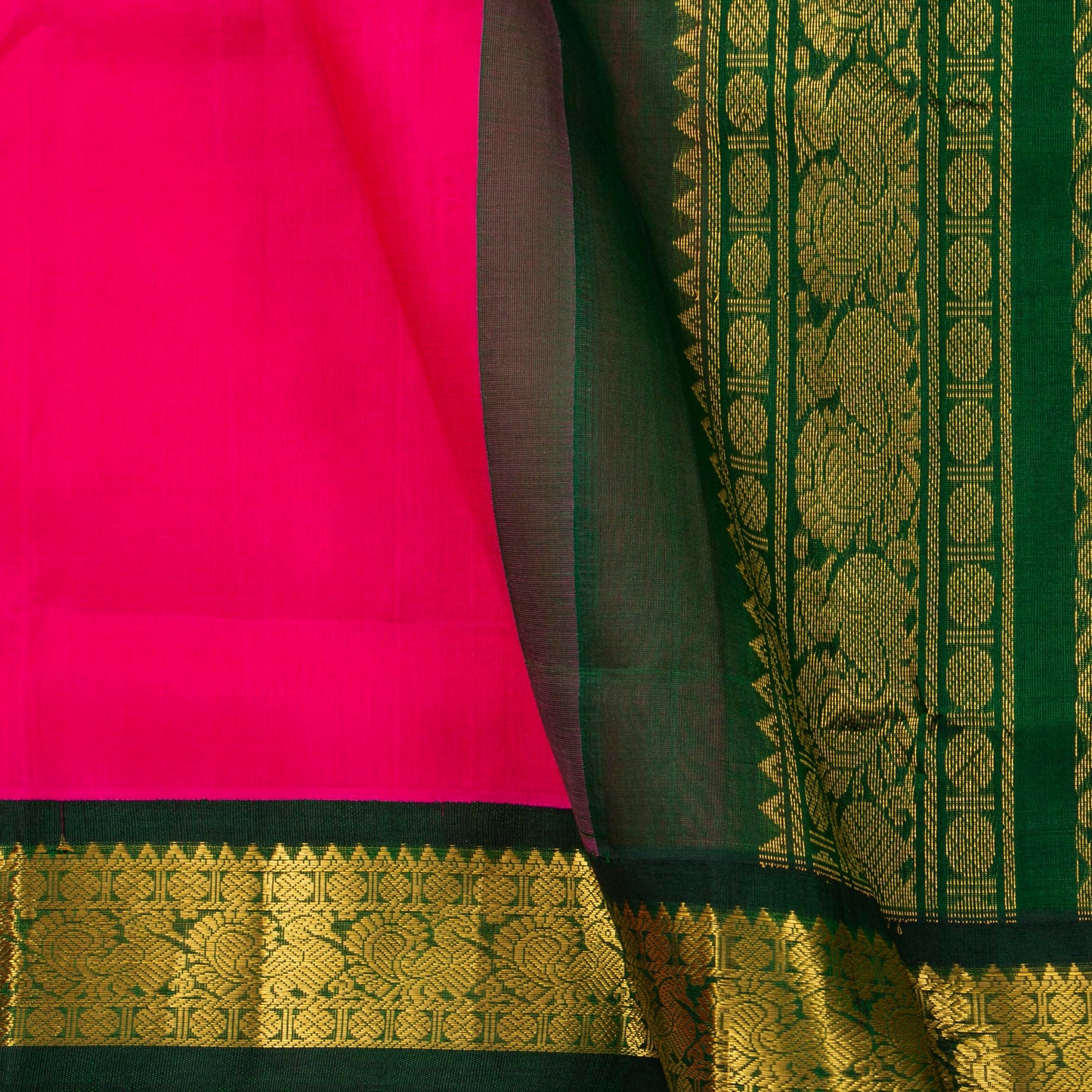 Pink And Green Kanchi Silk Cotton Saree For Festive Wear VP SC 144