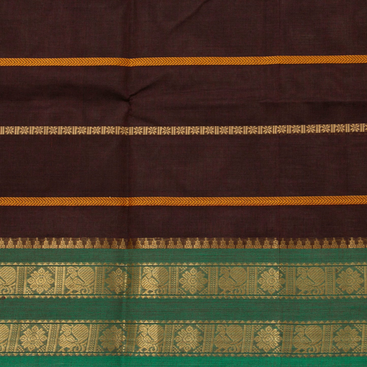 Brown And Green Veldhari Stripes Kanchi Cotton Saree For Festive Wear PV MM KC 924