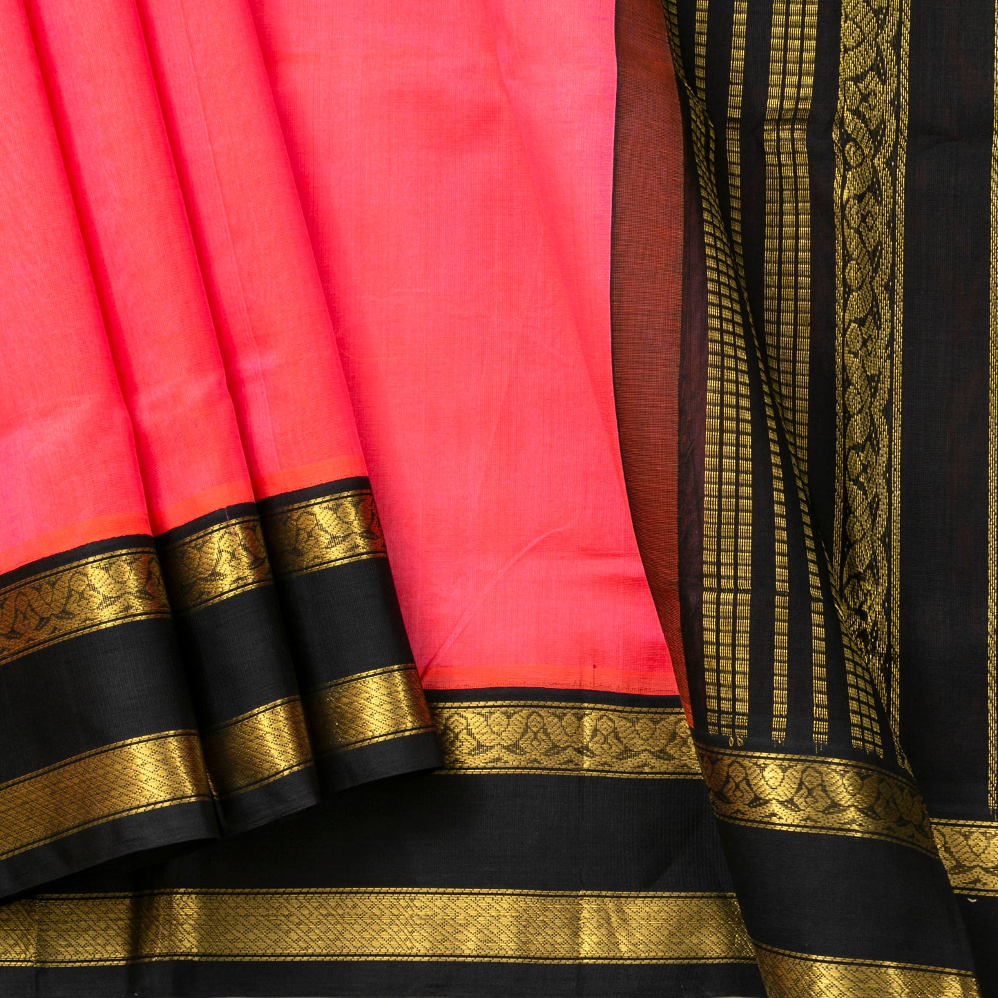 Peach Orange And Black Dual Shade Kanchi Silk Cotton Saree For Festive Wear VP SC 142