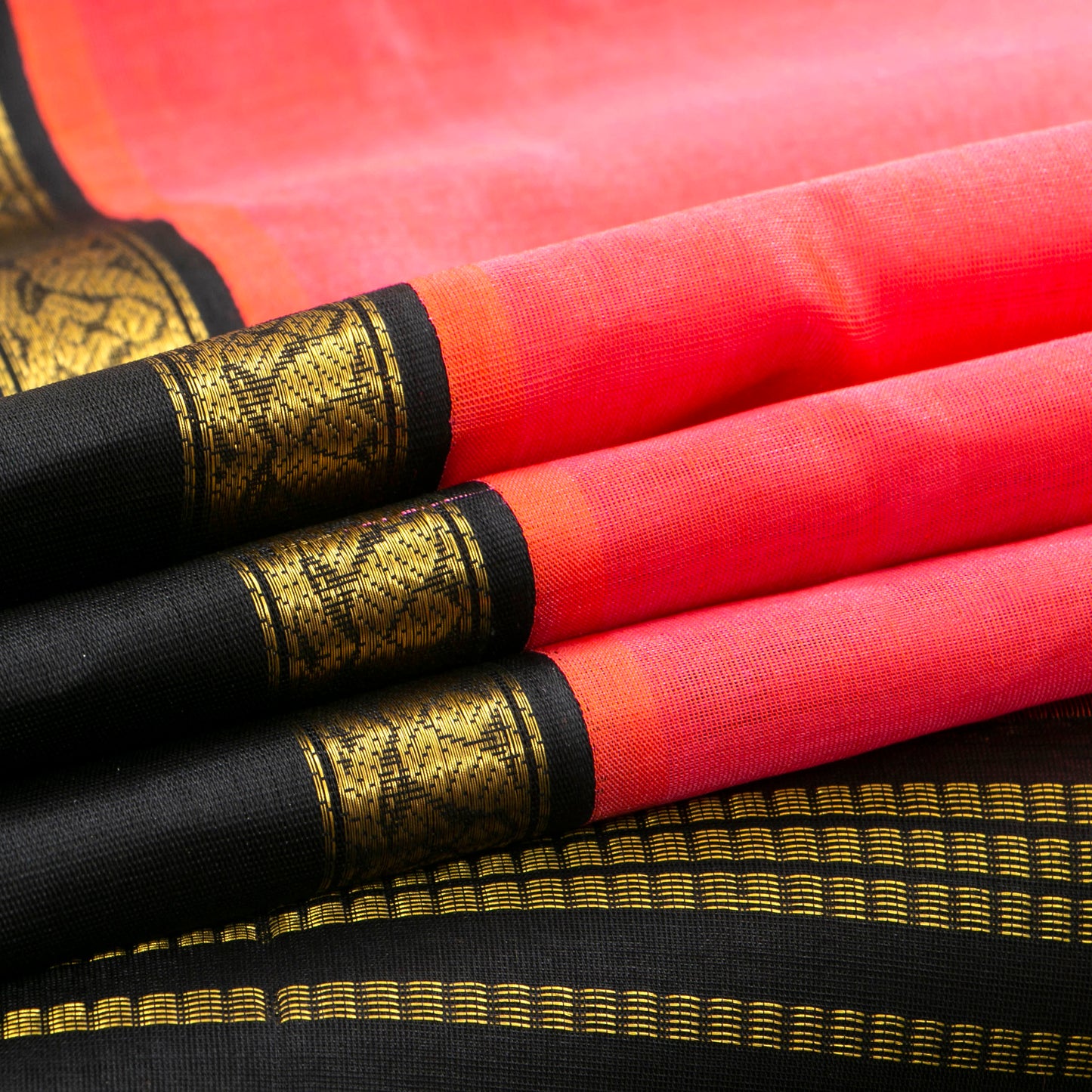 Peach Orange And Black Dual Shade Kanchi Silk Cotton Saree For Festive Wear VP SC 142