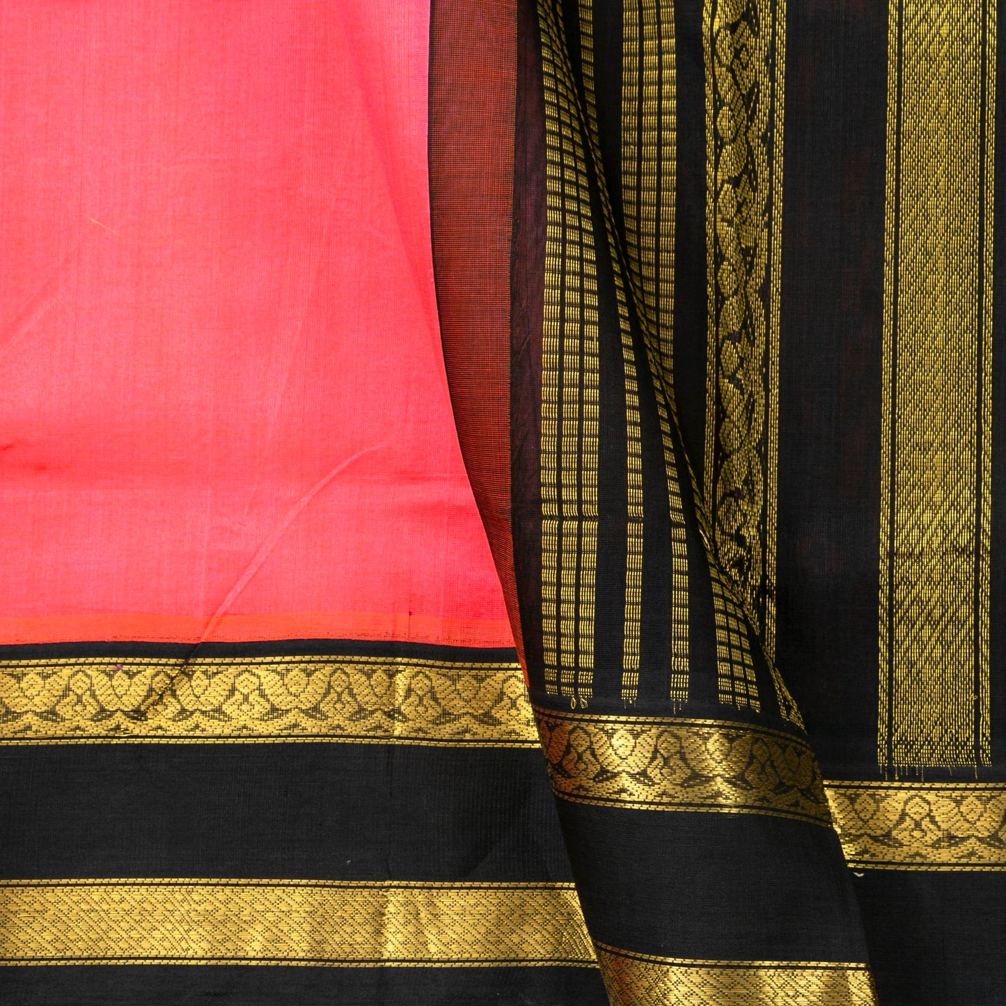 Peach Orange And Black Dual Shade Kanchi Silk Cotton Saree For Festive Wear VP SC 142