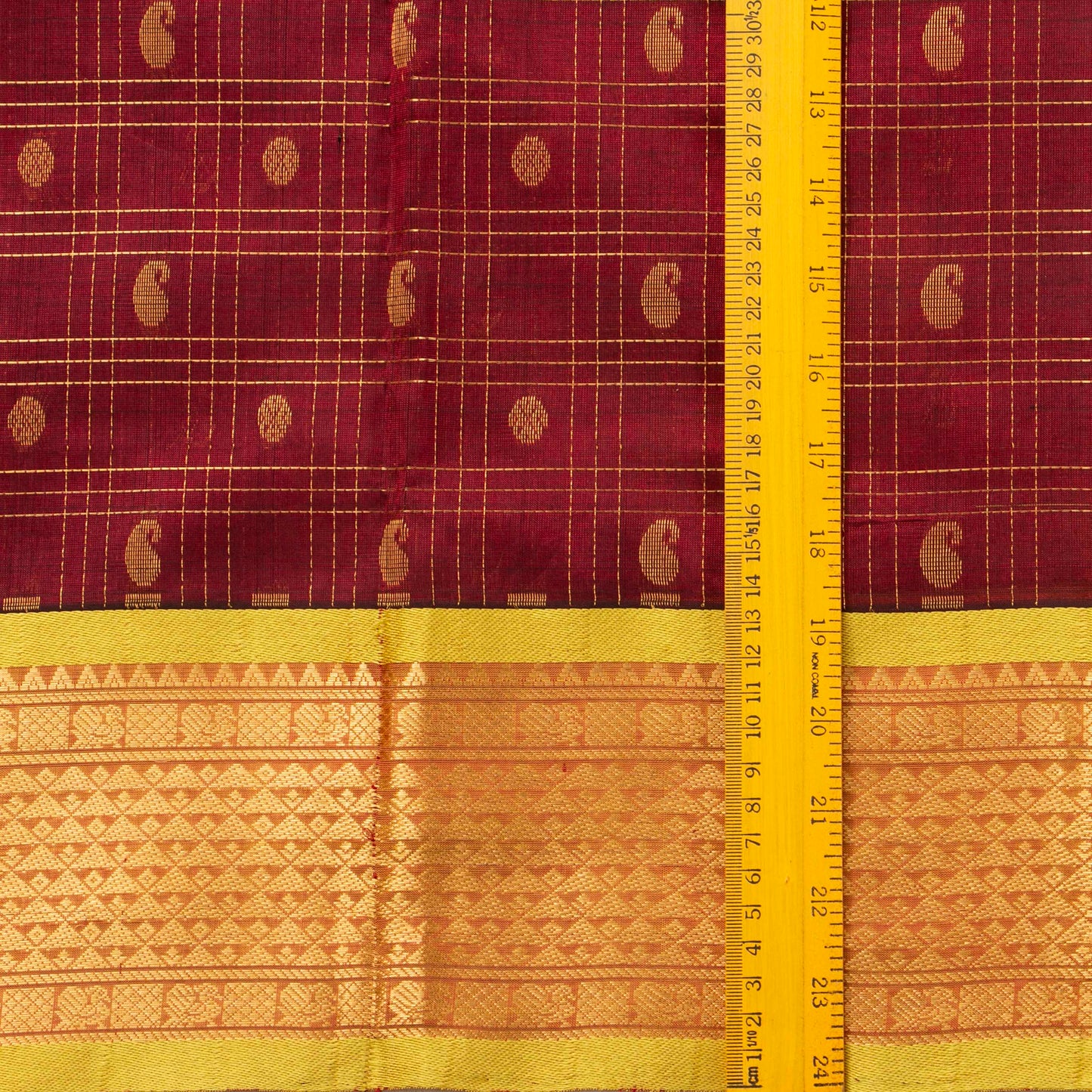 Maroon And Lemon Yellow Kanchi Silk Cotton Saree For Festive Wear VP SC 137