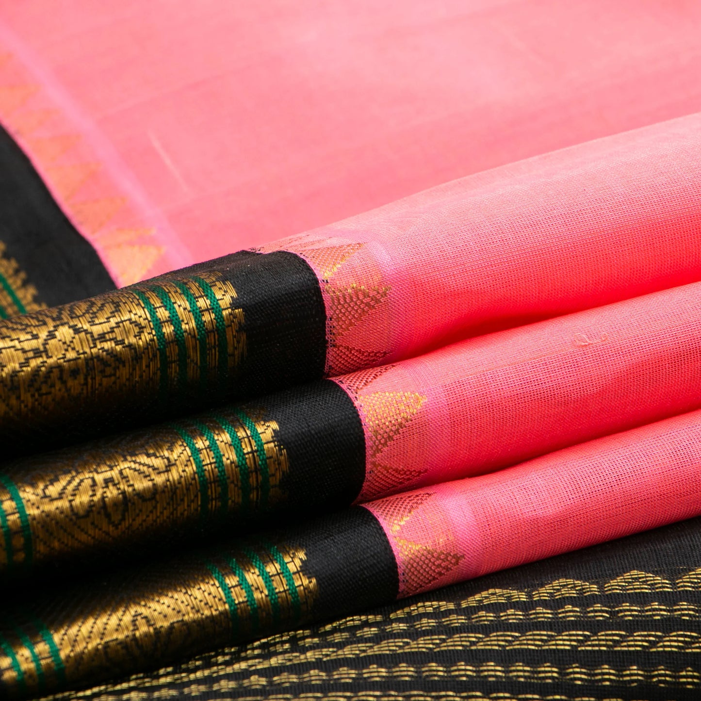 Lotus Pink And Black Kanchi Silk Cotton Saree For Office Wear VP SC 156