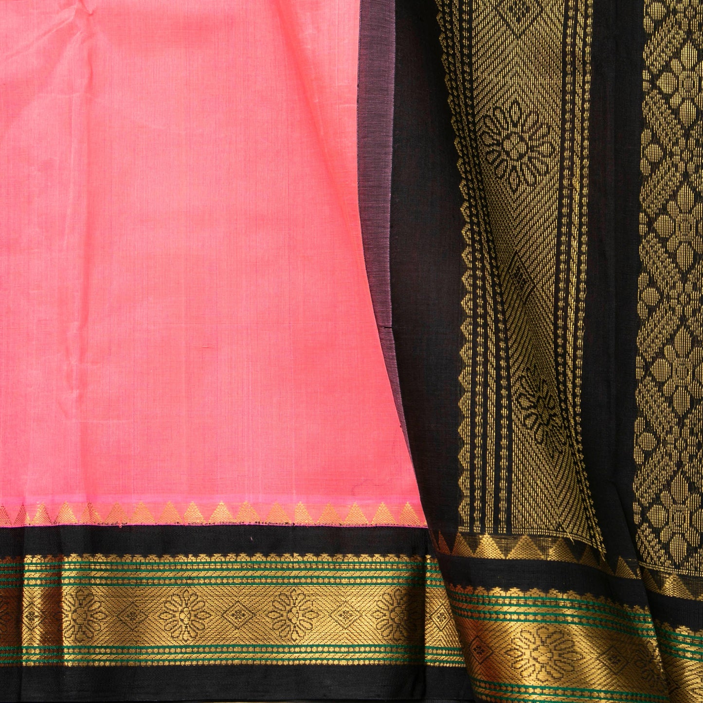 Lotus Pink And Black Kanchi Silk Cotton Saree For Office Wear VP SC 156