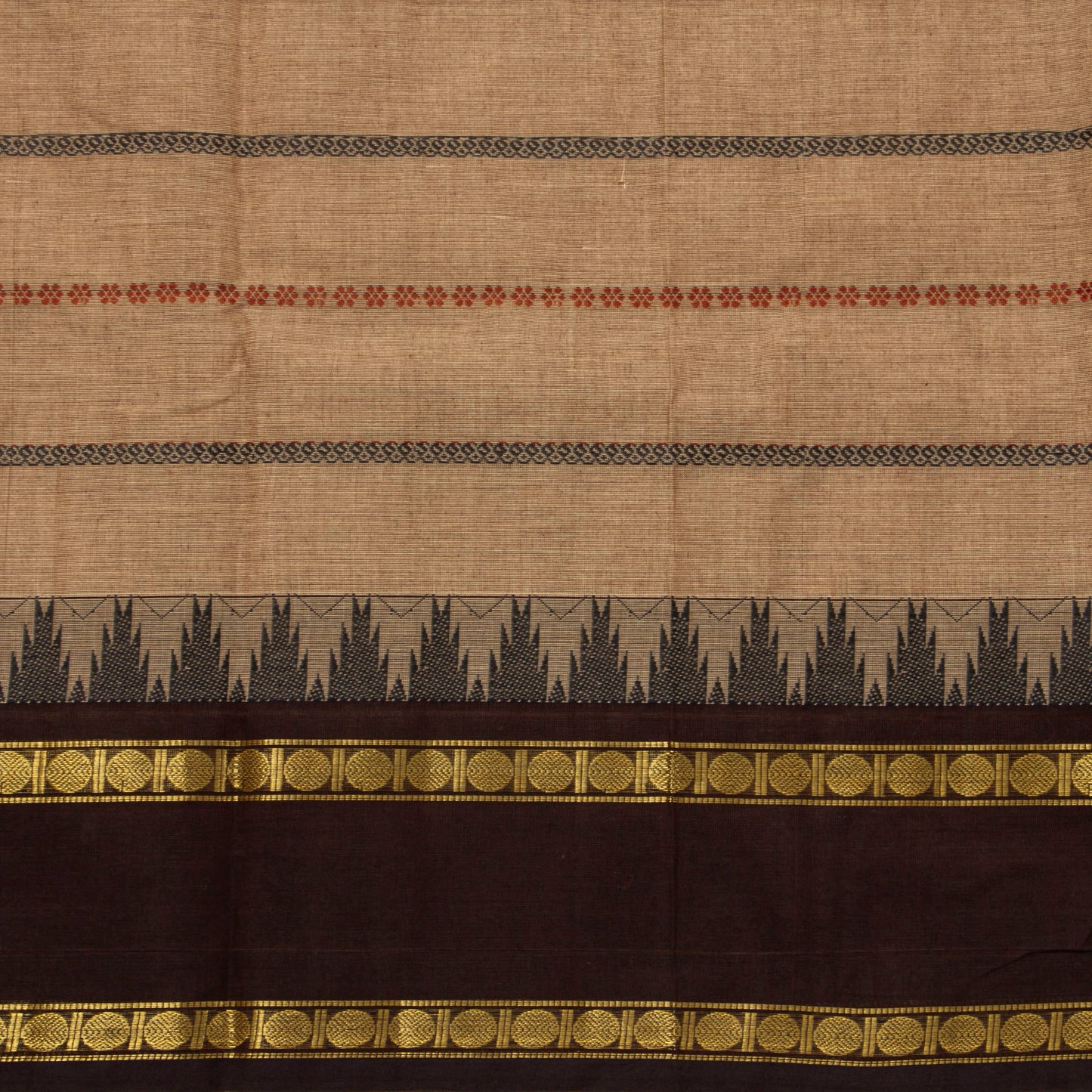Beige And Brown Veldhari Stripes Kanchi Cotton Saree For Festive Wear PV MM KC 920