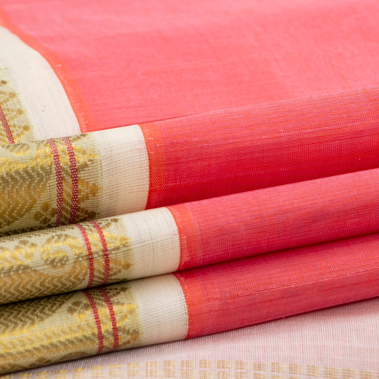 Peach And Off White Kanchi Silk Cotton Saree For Festive Wear VP SC 143