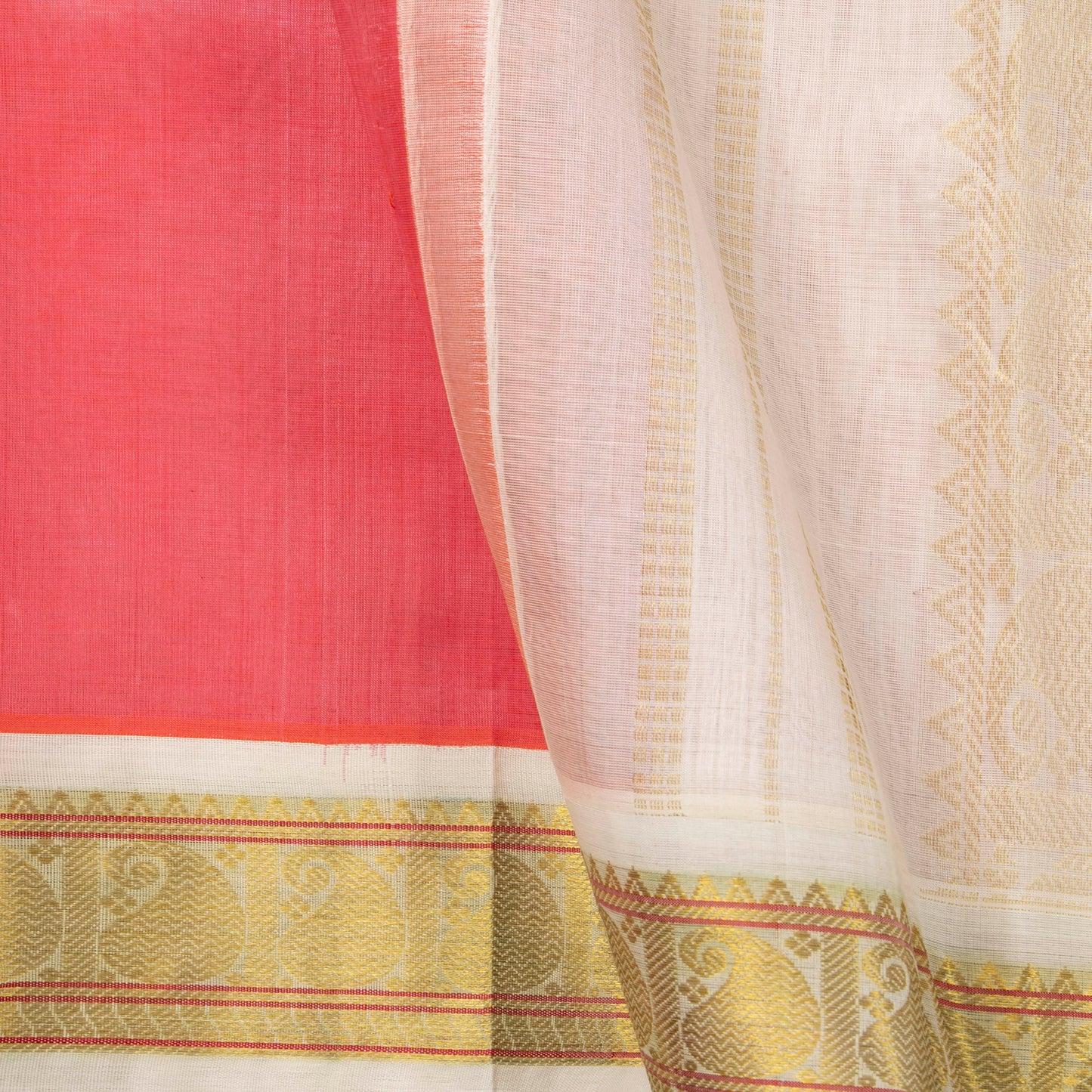 Peach And Off White Kanchi Silk Cotton Saree For Festive Wear VP SC 143