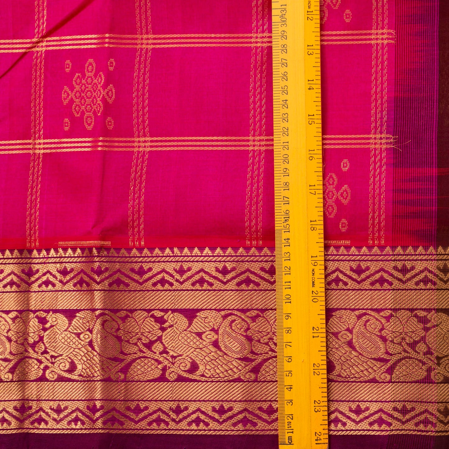 Pink And Maroon Kanchi Silk Cotton Saree With Zari Checks For Festive Wear VP SC 136