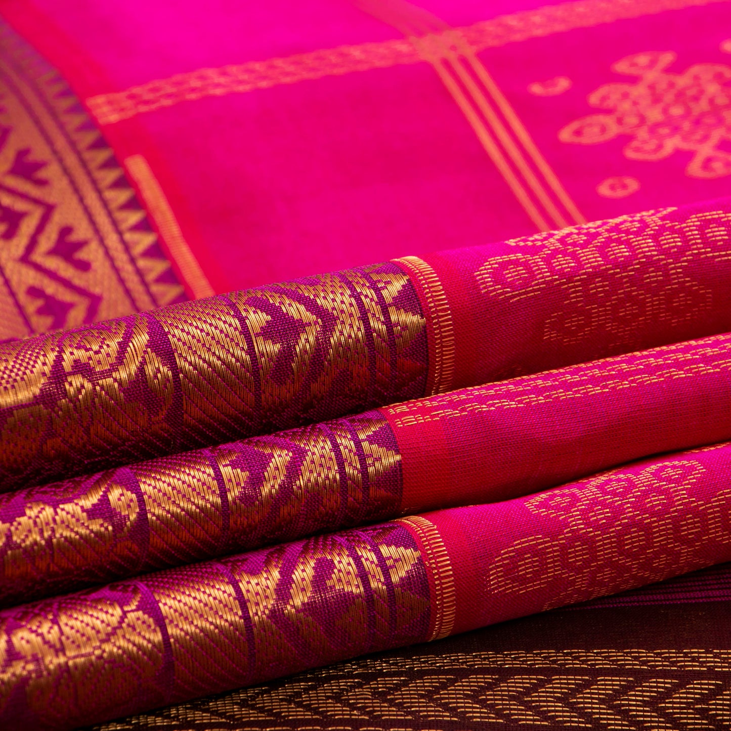 Pink And Maroon Kanchi Silk Cotton Saree With Zari Checks For Festive Wear VP SC 136