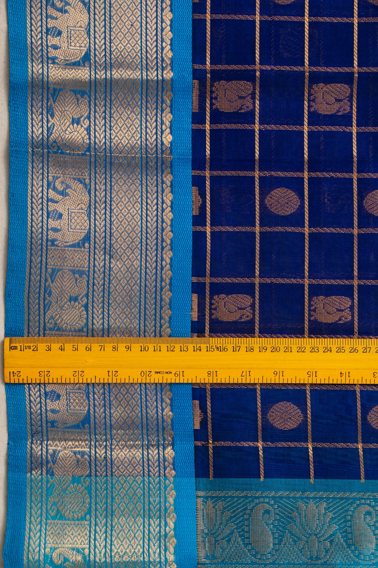Purple And Ananda Blue Kanchi Silk Cotton Saree With Zari Checks For Festive Wear VP SC 138
