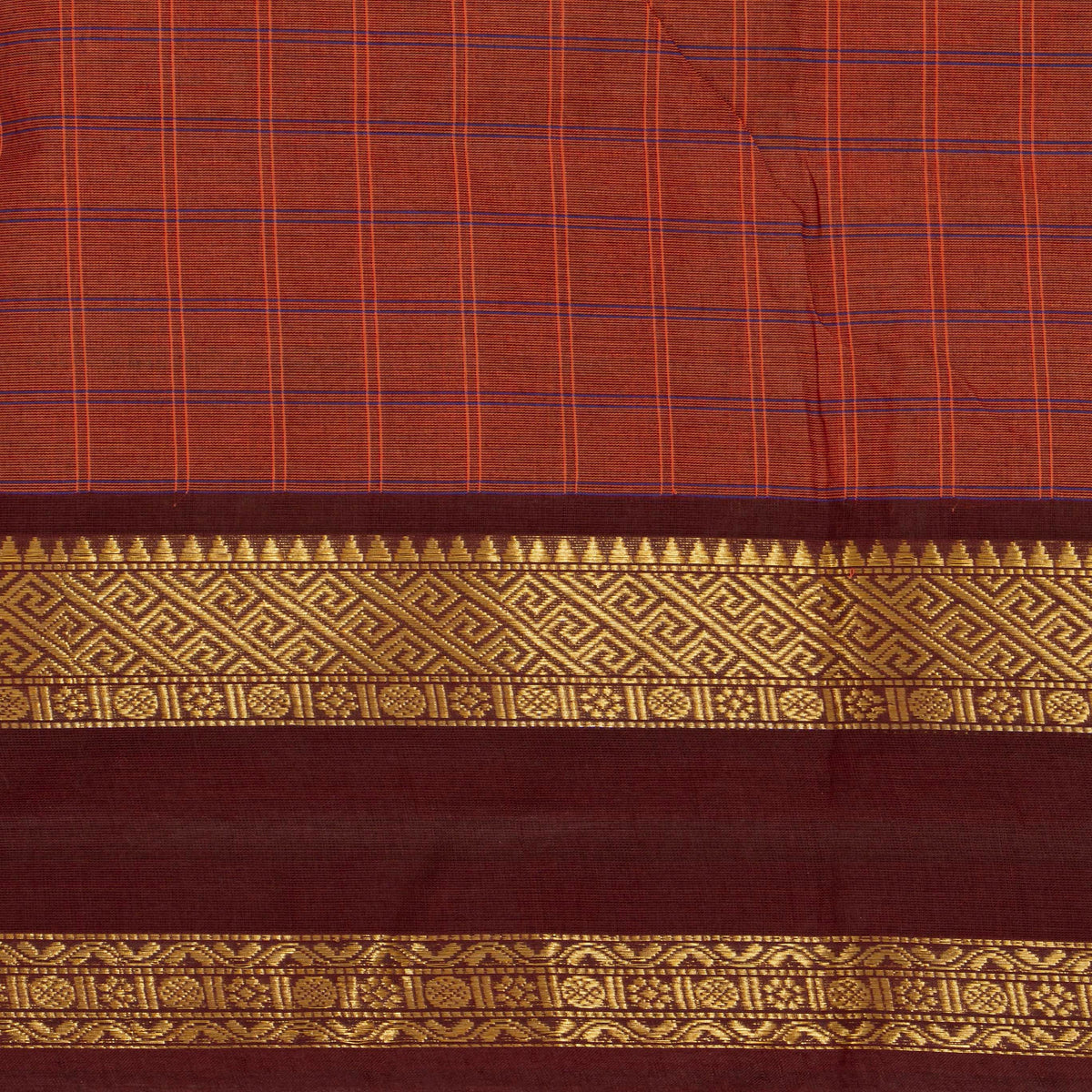 Rust And Brown Kanchi Cotton Saree For Festive Wear PV MM KC 755