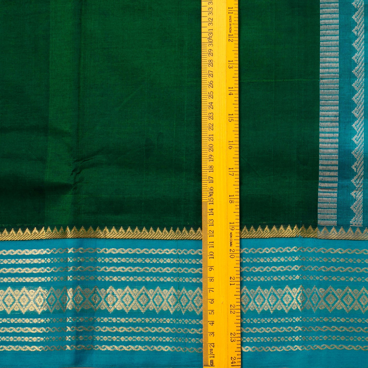 Bottle Green And Ananda Blue Kanchi Silk Cotton Saree With Korvai Border For Festive Wear VP SC 152