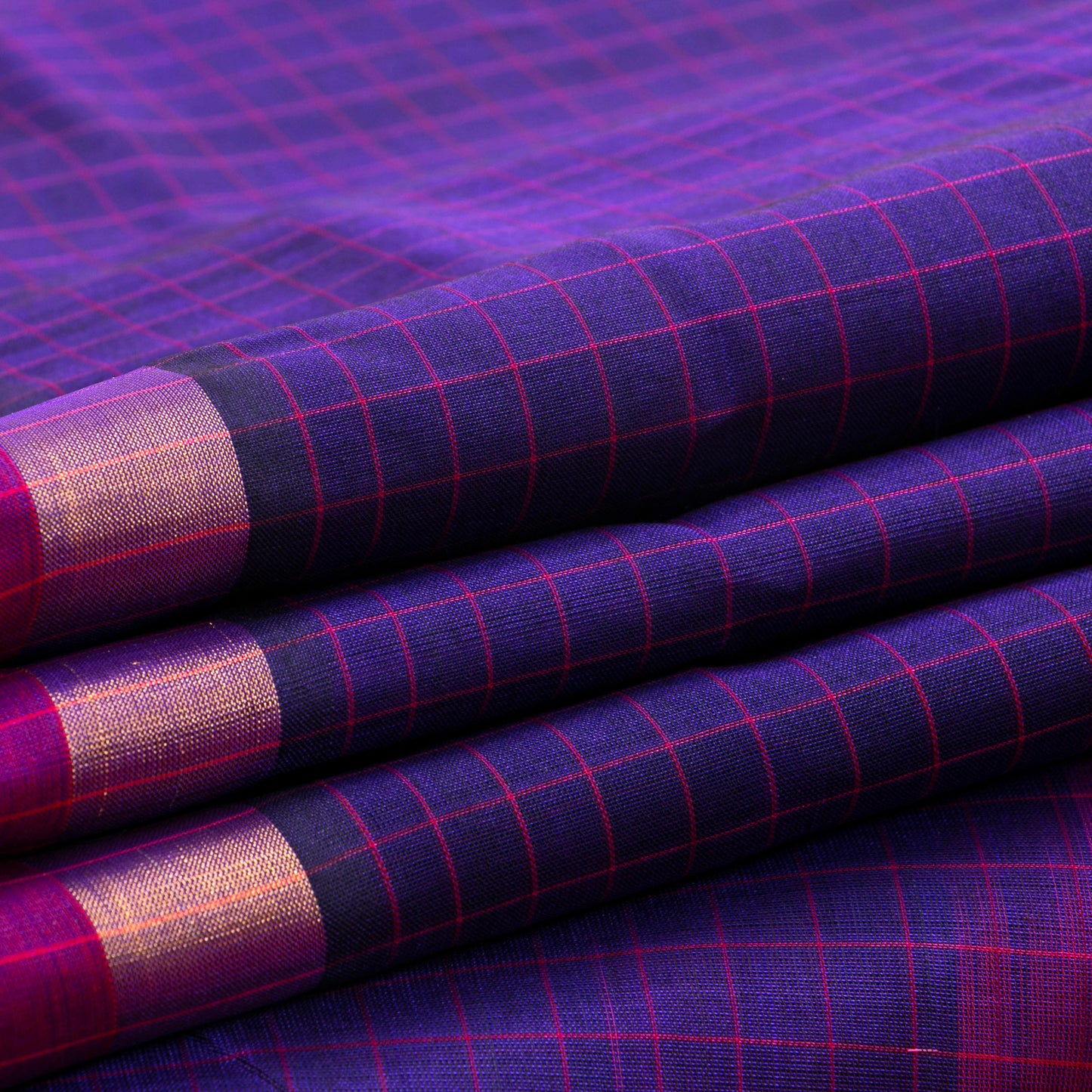 Blue And Pink Kanchi Silk Cotton Saree With Zari Border For Office Wear VP SC 107