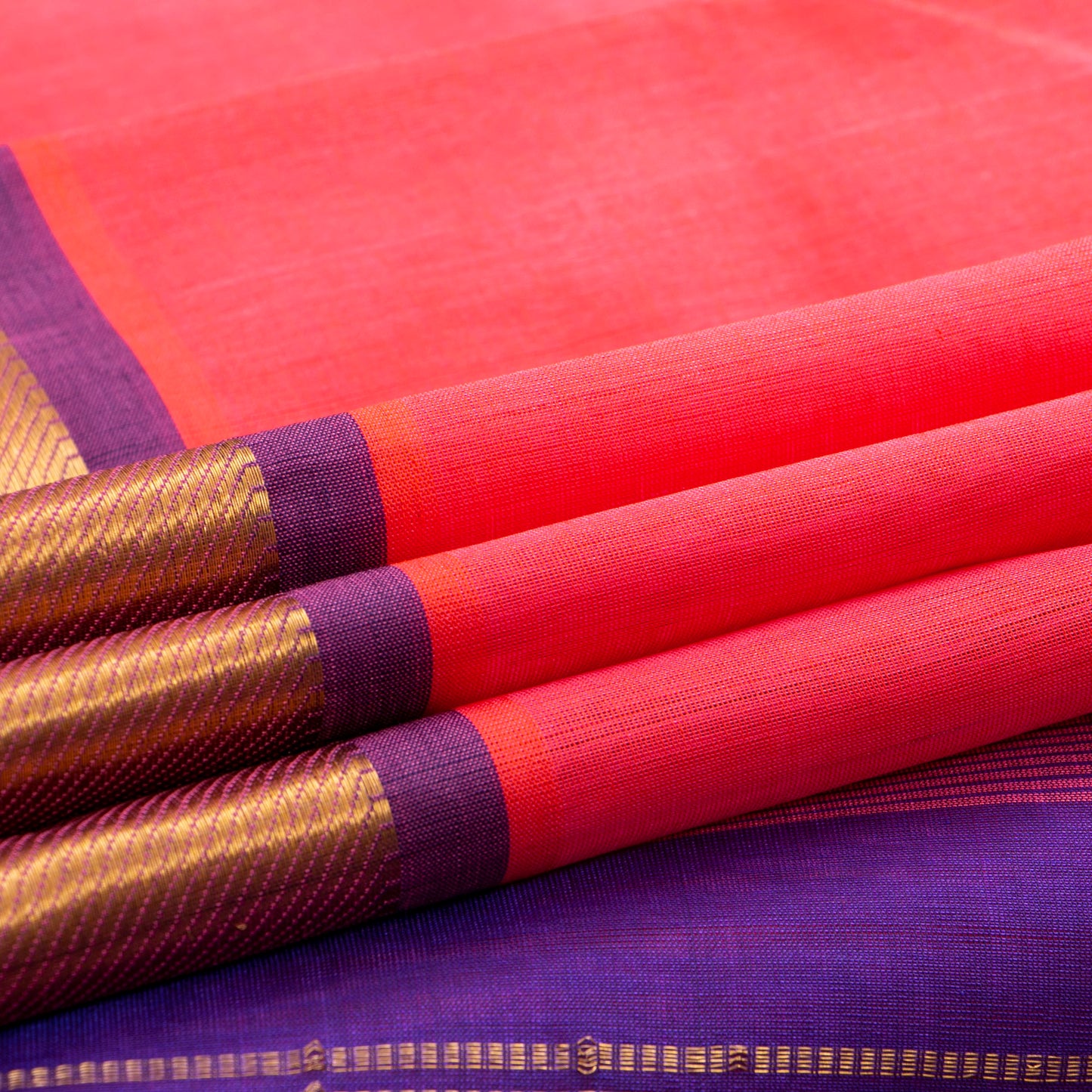 Peach And Royal Blue Kanchi Silk Cotton Saree For Festive Wear VP SC 105