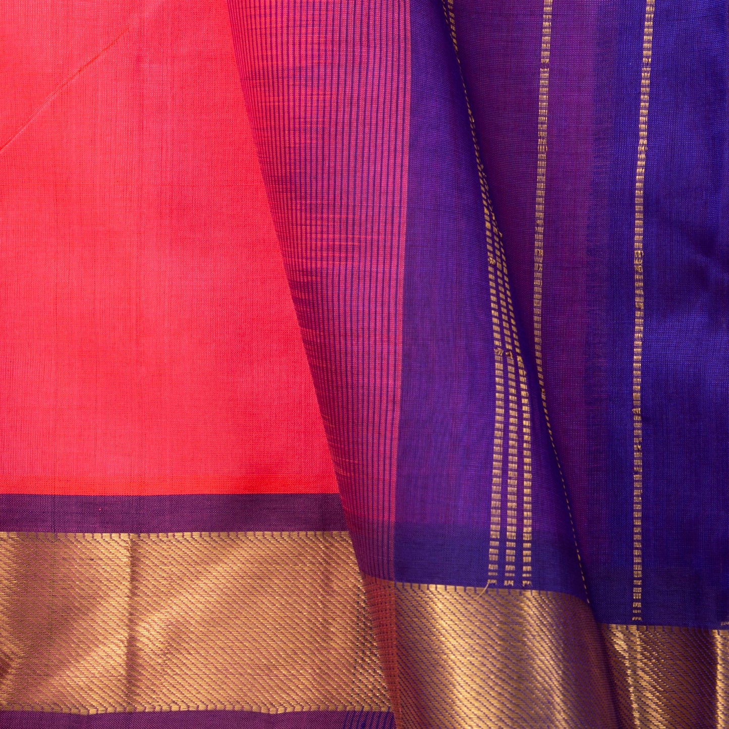 Peach And Royal Blue Kanchi Silk Cotton Saree For Festive Wear VP SC 105