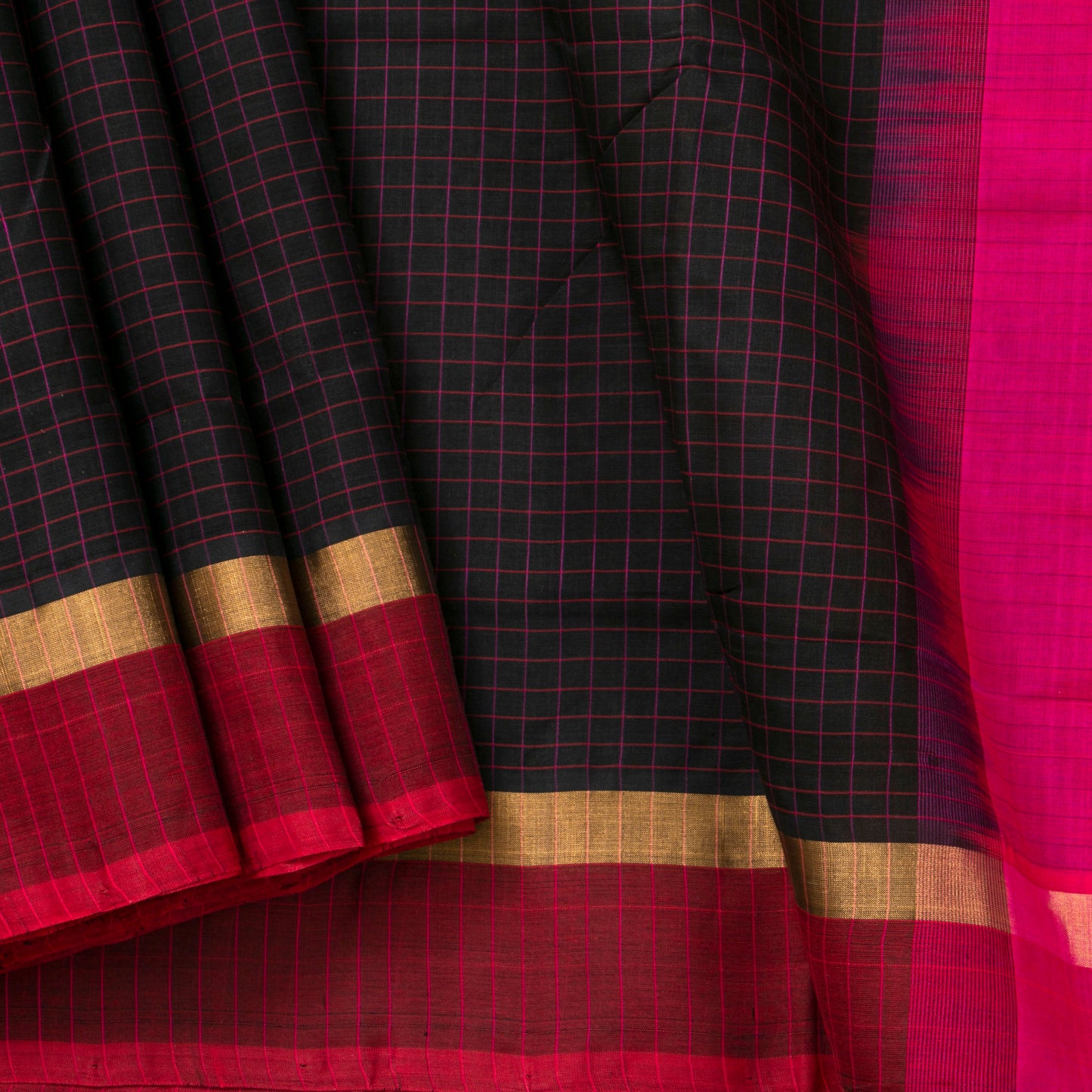 Black And Magenta Kanchi Silk Cotton Saree For Office Wear VP SC 108