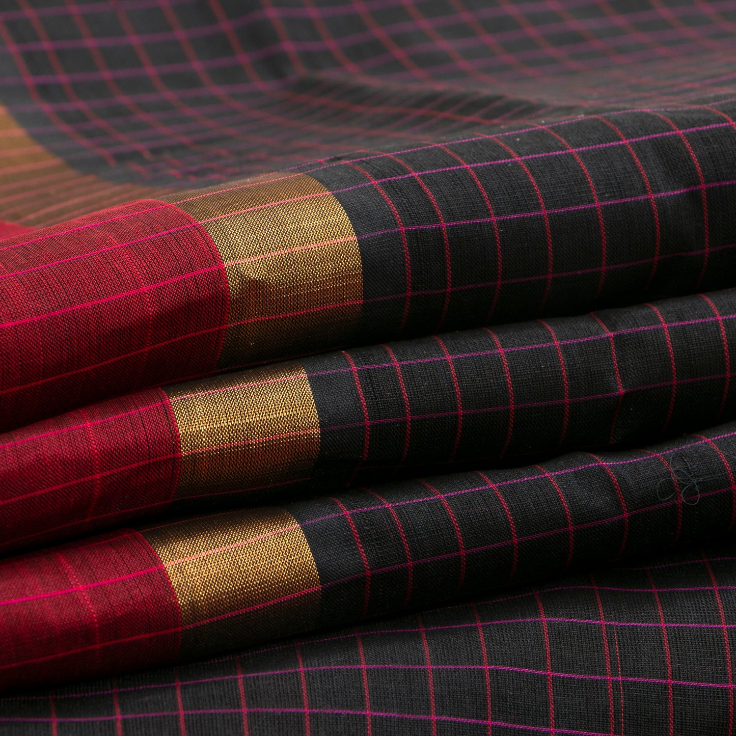 Black And Magenta Kanchi Silk Cotton Saree For Office Wear VP SC 108