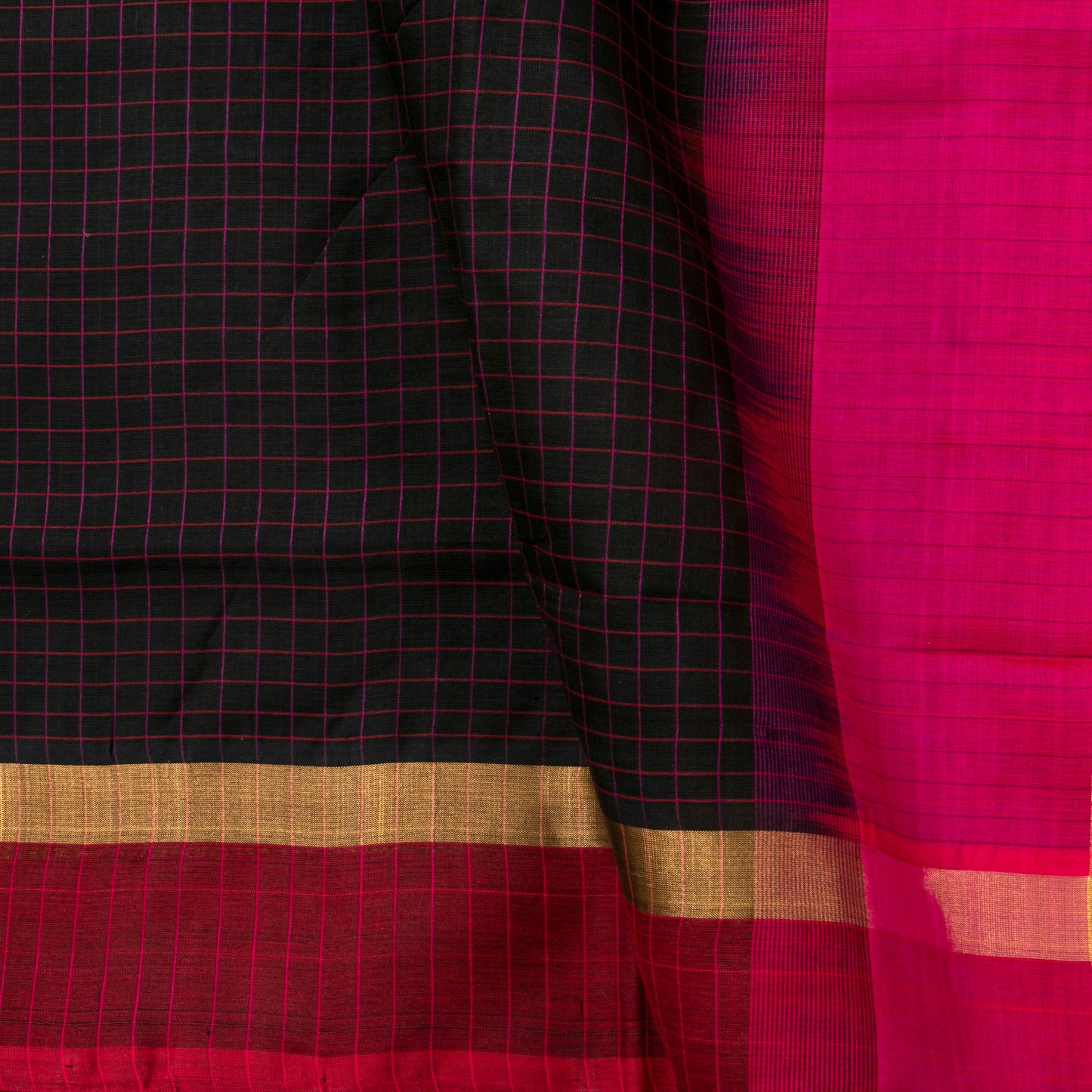Black And Magenta Kanchi Silk Cotton Saree For Office Wear VP SC 108