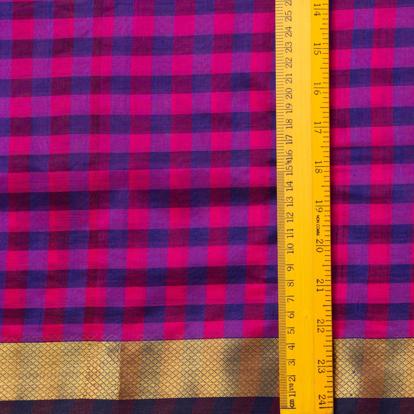 Blue And Pink Checks Kanchi Silk Cotton Saree For Office Wear VP SC 106
