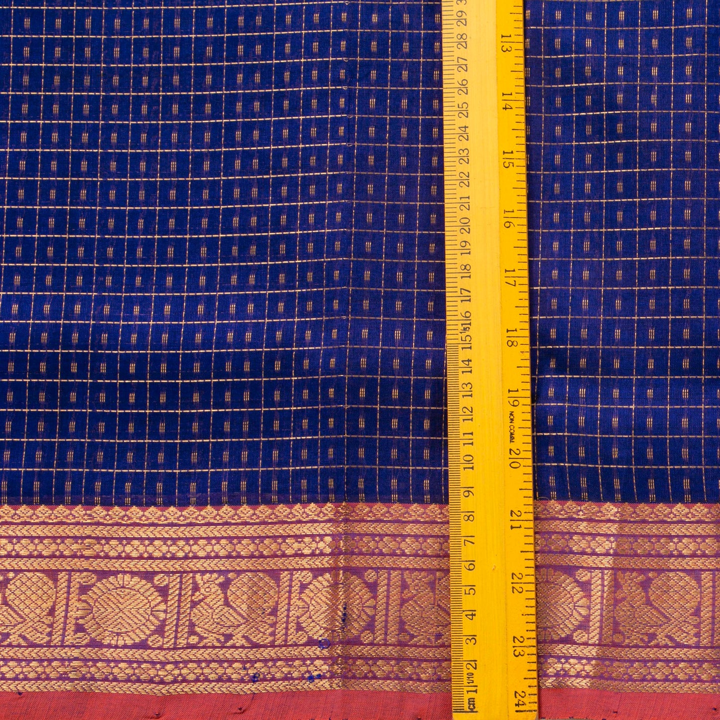 Royal Blue And Peach Lakshadeepam Kanchi Silk Cotton Saree For Festive Wear VP SC 109
