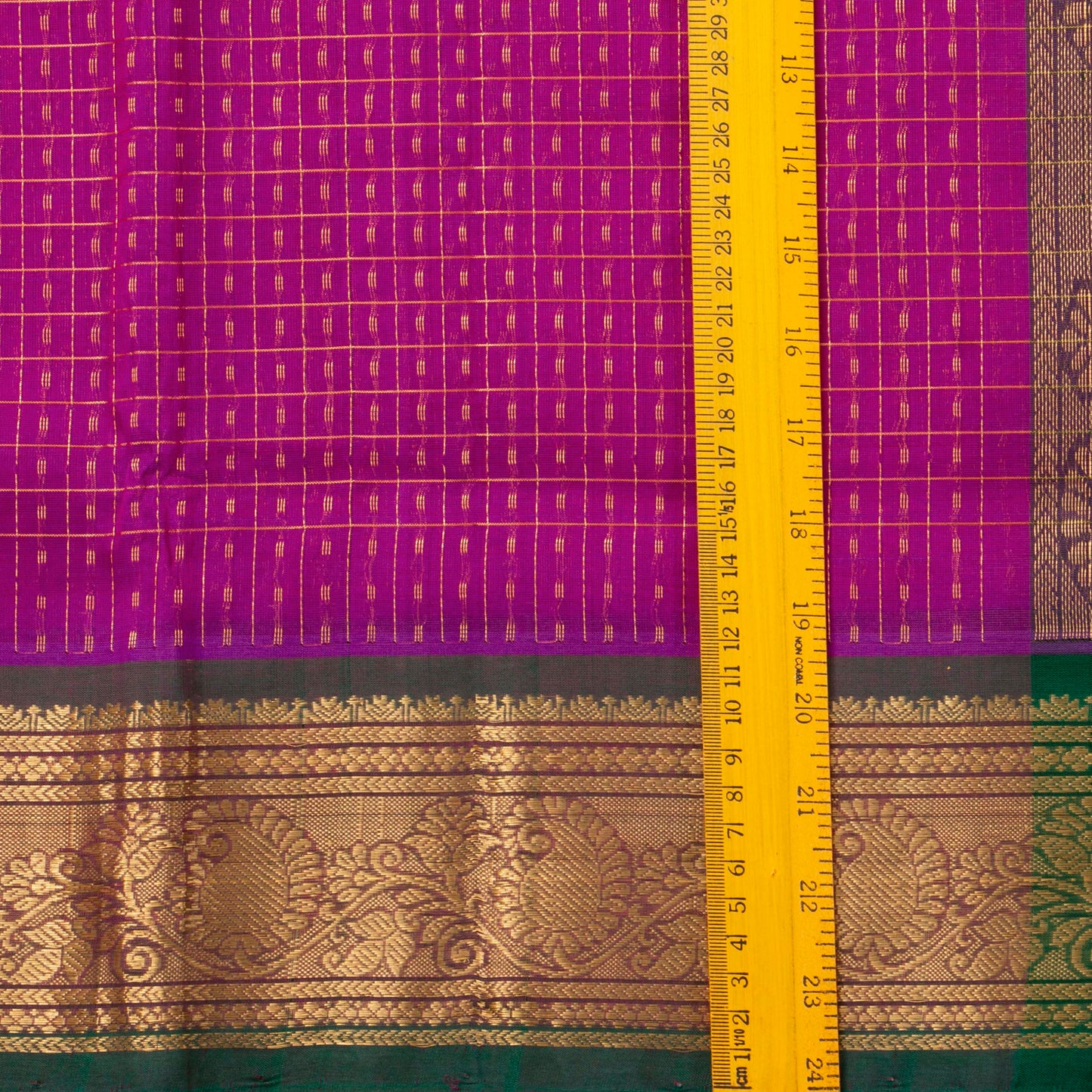 Magenta And Bottle Green Lakshadeepam Kanchi Silk Cotton Saree For Festive Wear VP SC 110