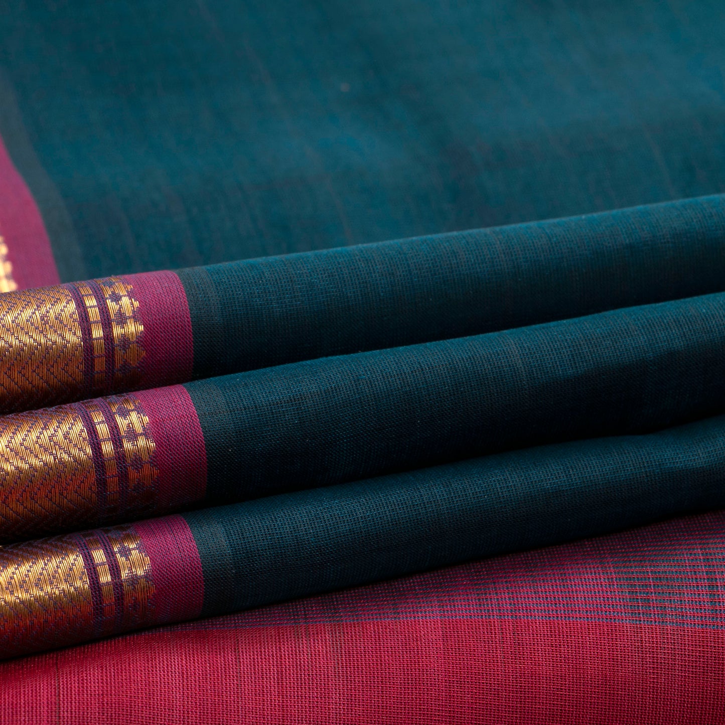 Ramar Green And Red Kanchi Silk Cotton Saree With Zari Border For Festive Wear VP SC 104