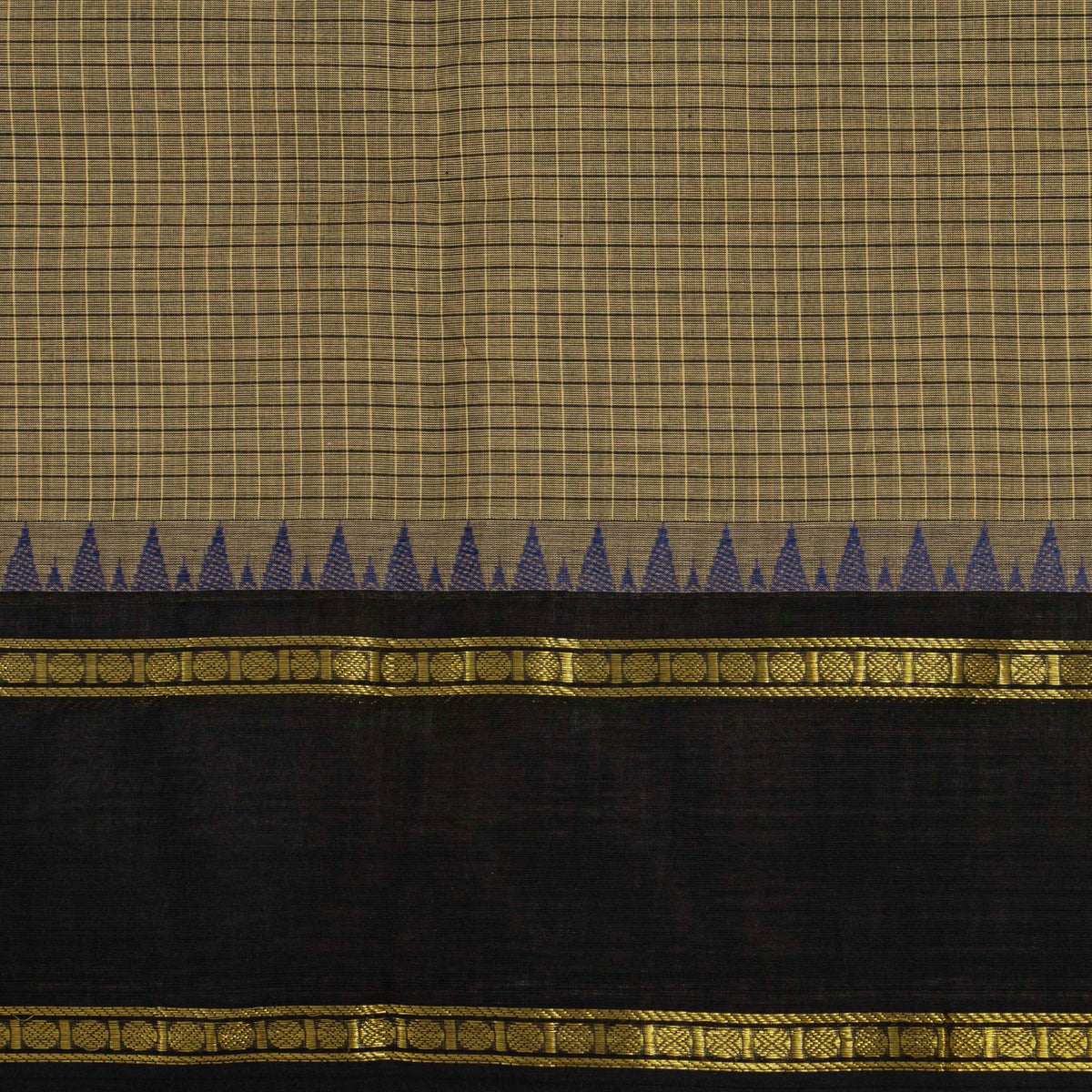 Fawn And Black Kanchi Cotton Saree For Festive Wear PV MM KC 739