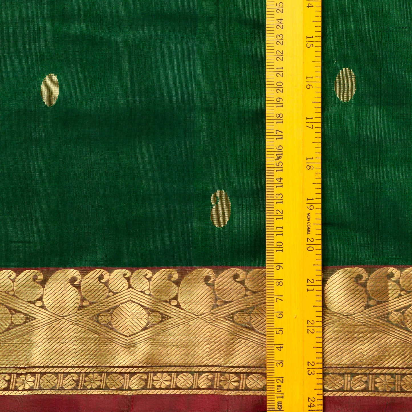 Bottle Green And Red Kanchi Silk Cotton Saree With Zari Border For Festive Wear VP SC 115