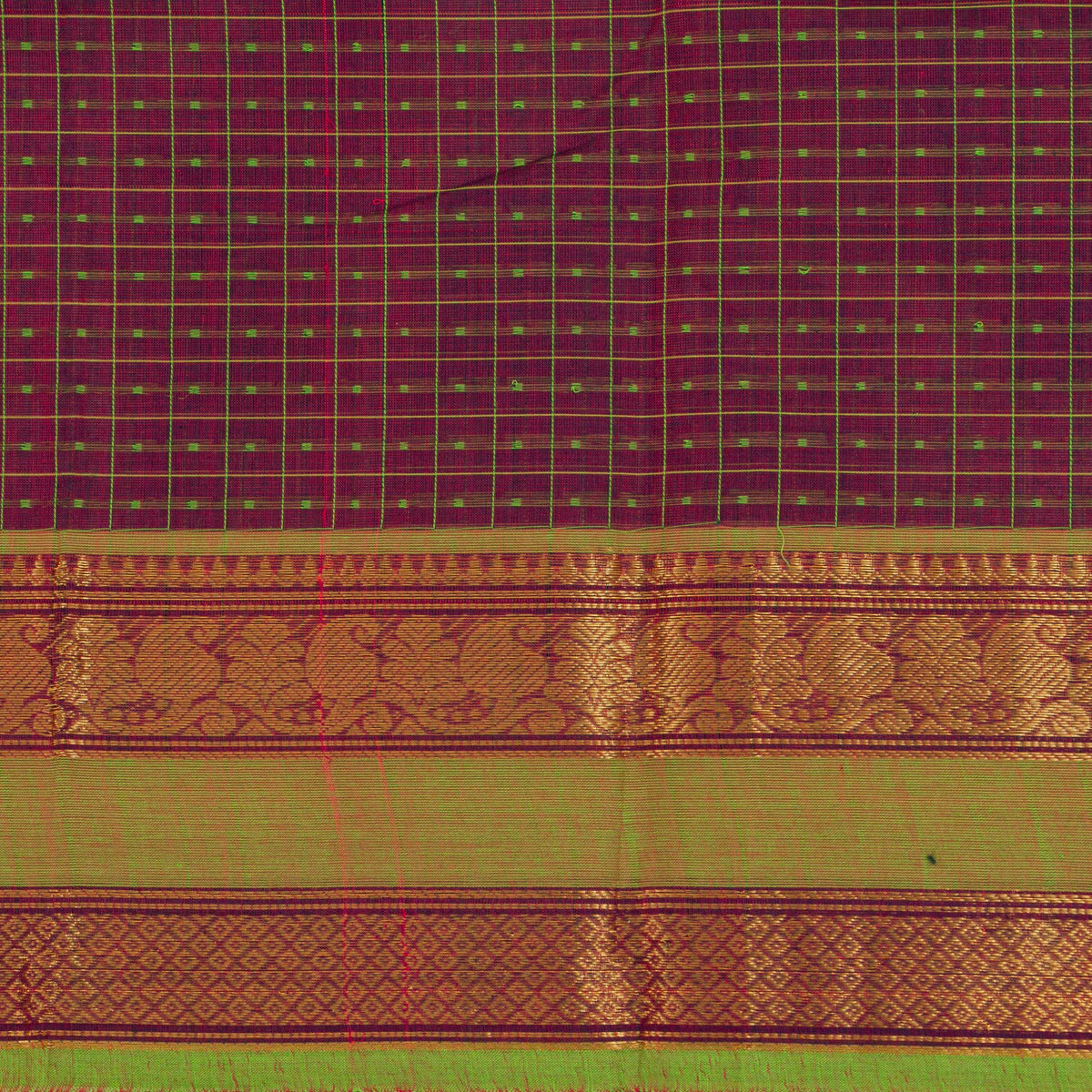Magenta And Green Kanchi Cotton Saree For Festive Wear PV MM KC 929