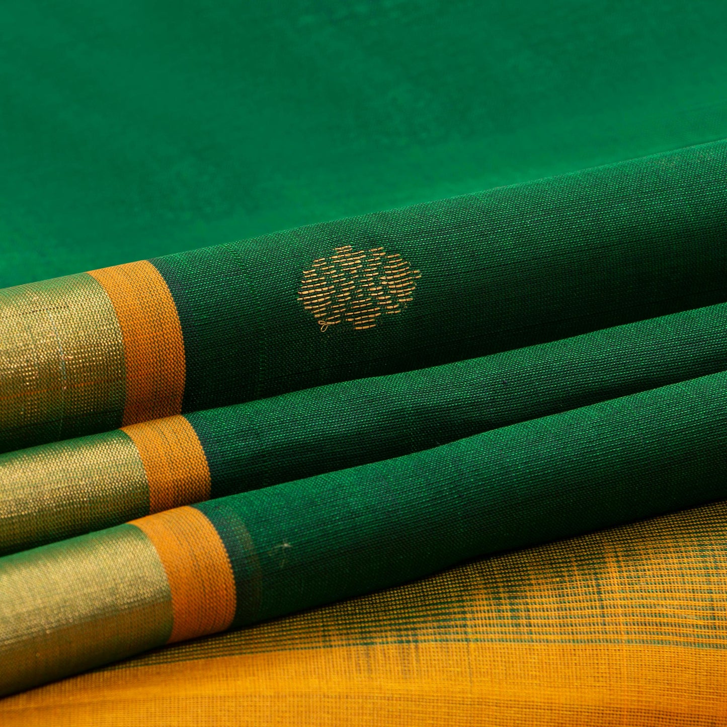 Bottle Green And Orange Kanchi Silk Cotton Saree For Festive Wear VP SC 112