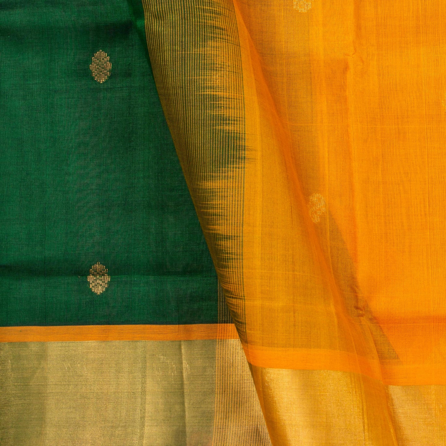 Bottle Green And Orange Kanchi Silk Cotton Saree For Festive Wear VP SC 112