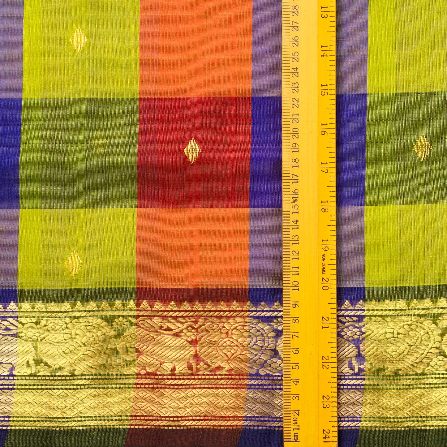 Multicolour Checks Kanchi Silk Cotton Saree For Festive Wear VP SC 111