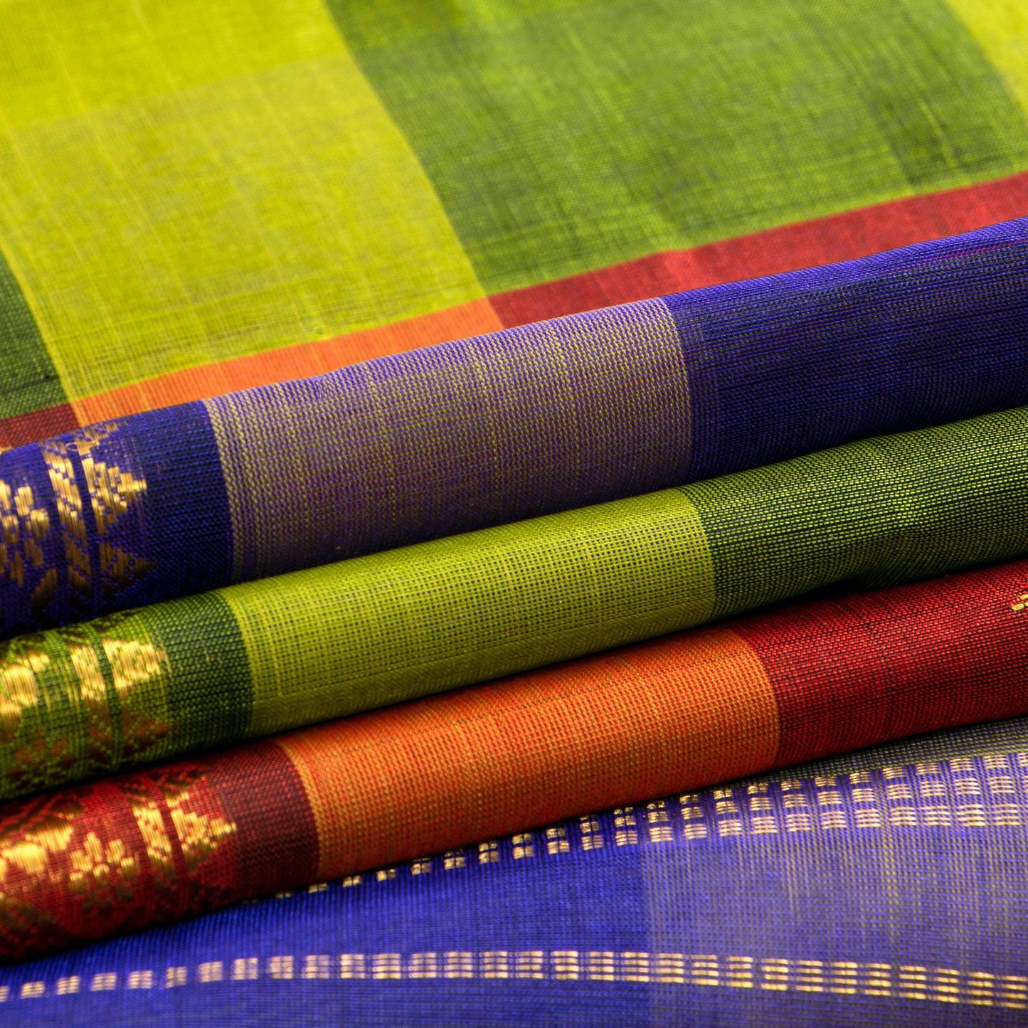 Multicolour Checks Kanchi Silk Cotton Saree For Festive Wear VP SC 111