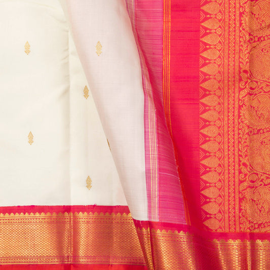 Off White And Red Kanchipuram Silk Saree For Festive Wear PV AR 263A