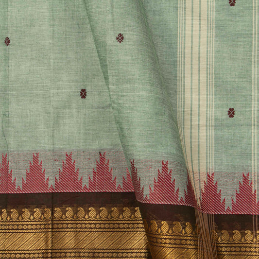 Green And Brown Kanchi Cotton Saree For Festive Wear PV MM KC 882